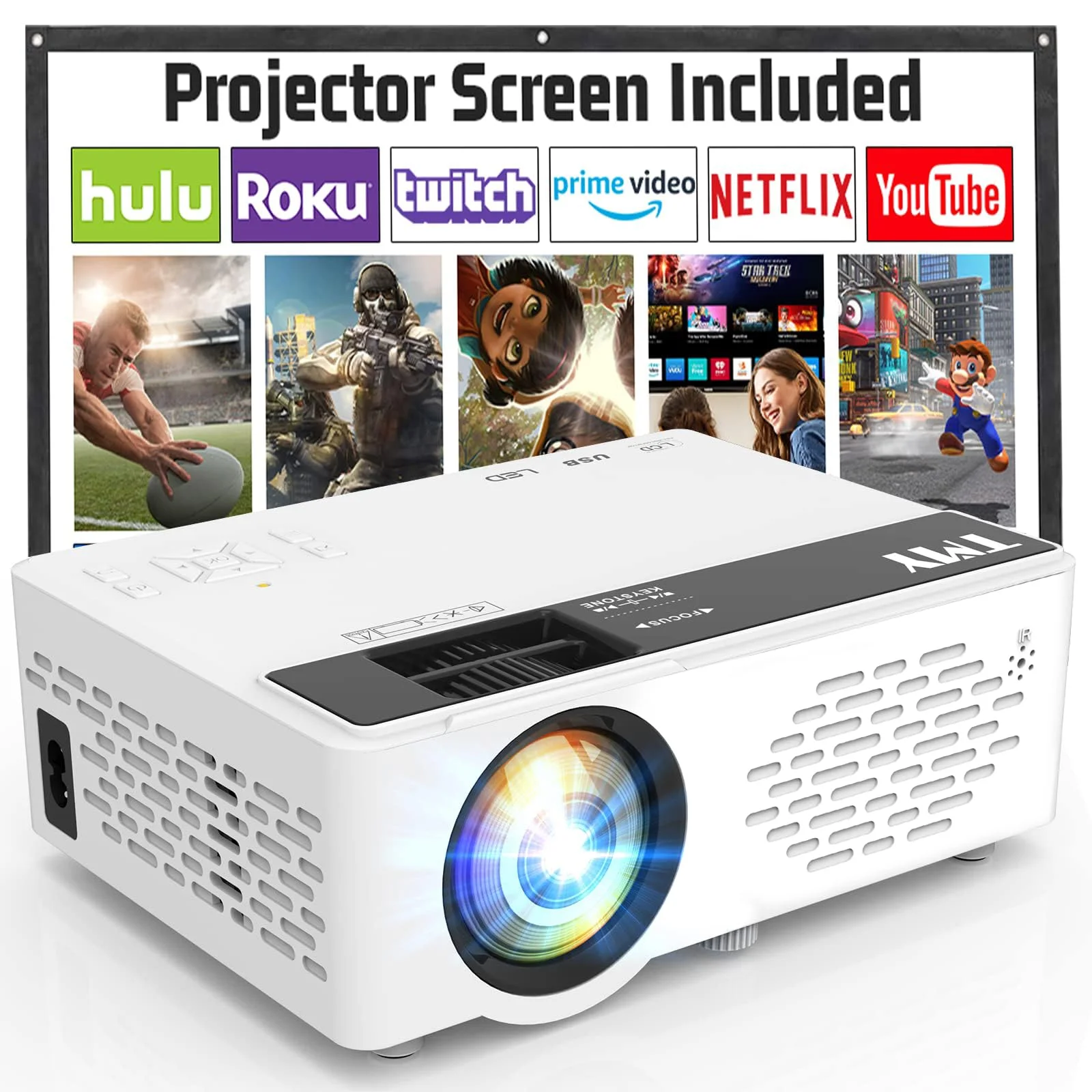 Projector, Upgraded Bluetooth Projector with 100