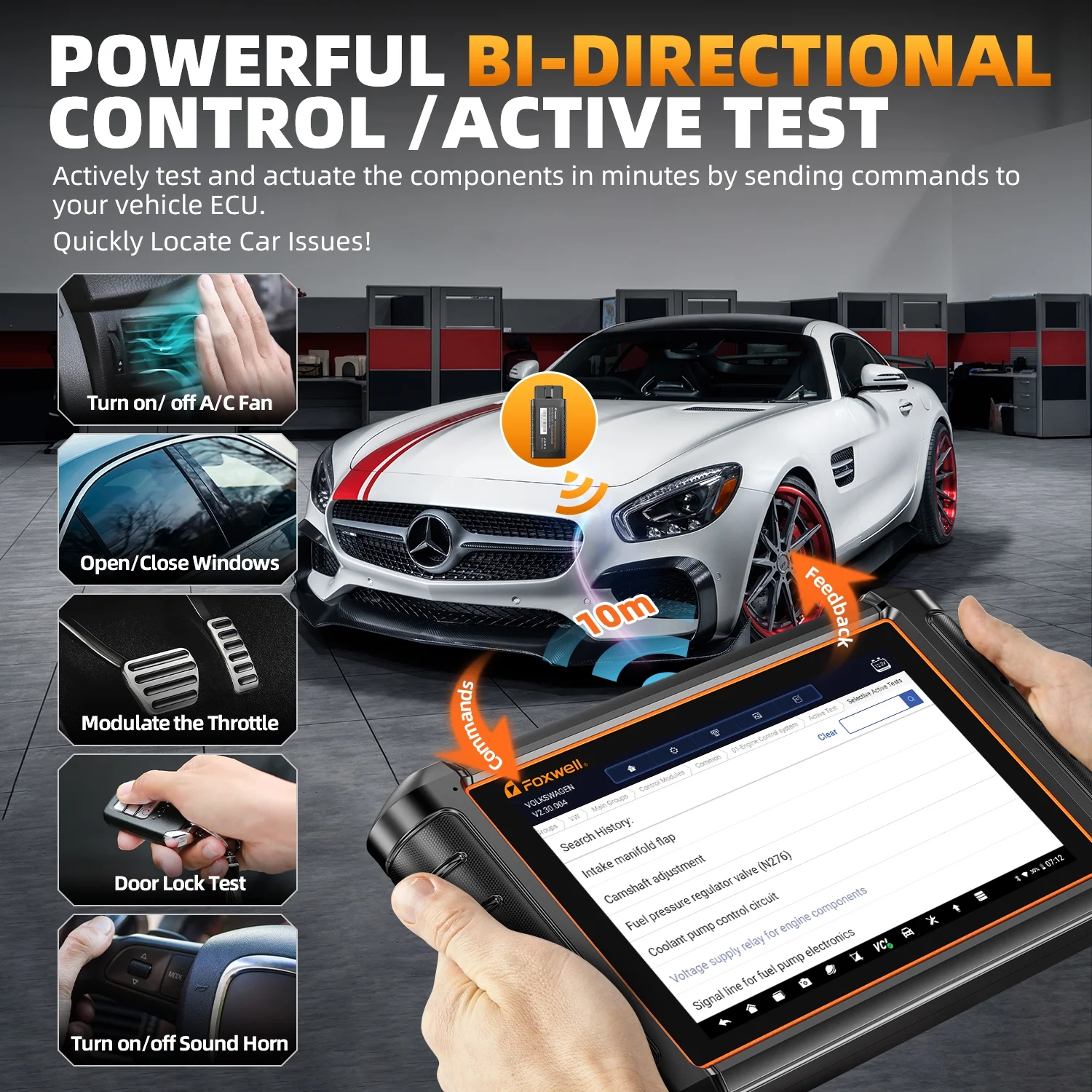 Foxwell NT909 Automotive Bi-Directional Diagnostic Scan Tool All Systems OBD2 Scanner ECU Coding Active Test 30+ Reset Services Car Code Reader Scanning Tablet Car Doctor EOBD OBDII Auto Live Data