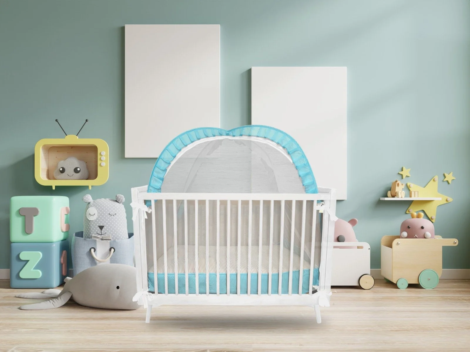 Beyond Home Safety Baby Crib Tent Crib Net to Keep Baby in, Pop Up Crib Tent Canopy Keep Baby from Climbing Out in Blue for Boys