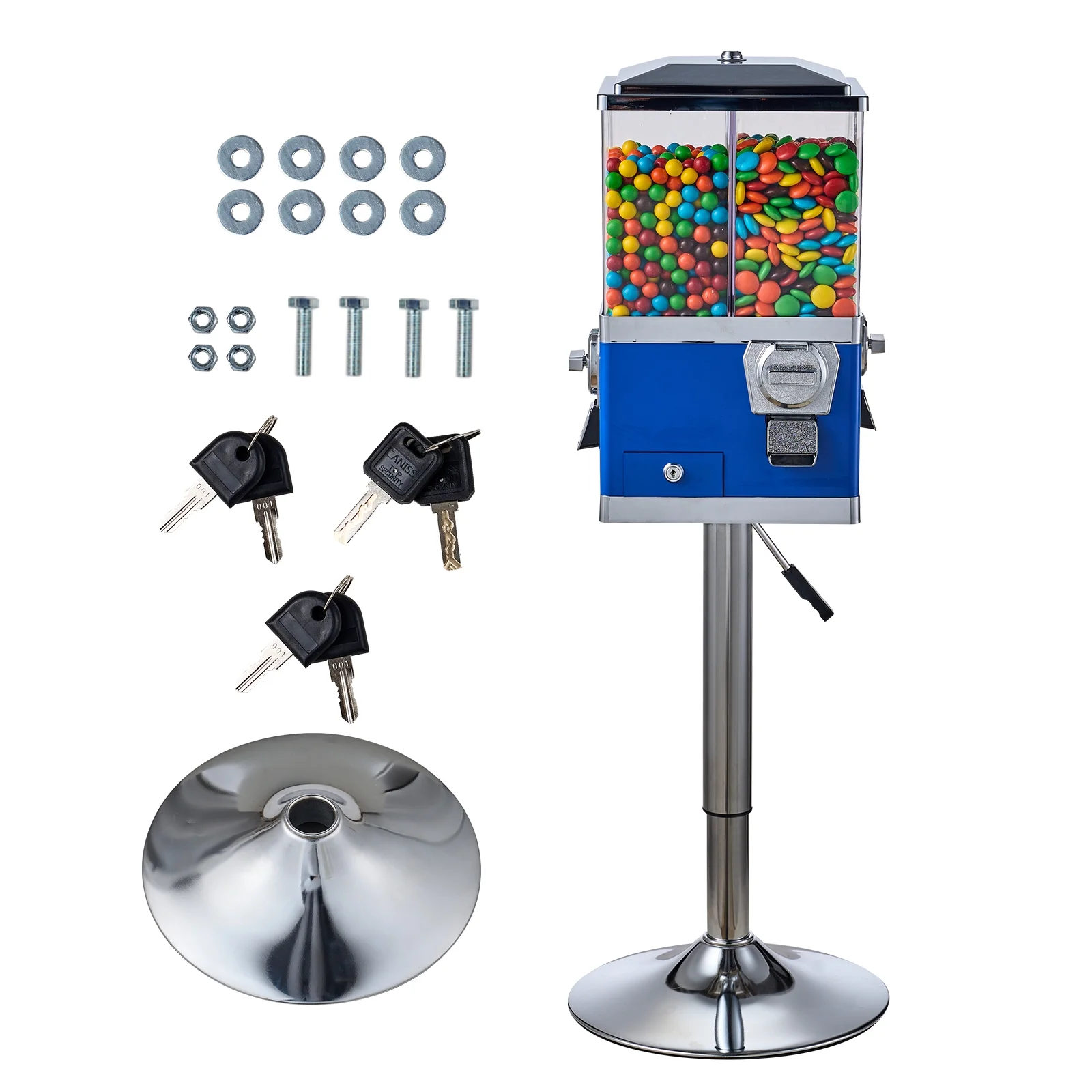 SKYSHALO Gumball Machine with Stand - Vintage Candy Dispenser and Vending Coin Bank - Blue
