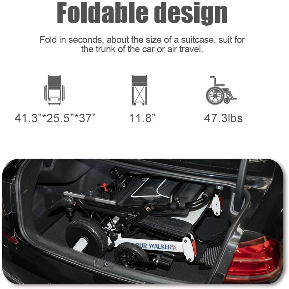 BEYOUR WALKER Newest Style Electric Wheelchair, Lightweight Compact Foldable Power Mobility Aid Power Chair with Handle for Travel Outdoor Home