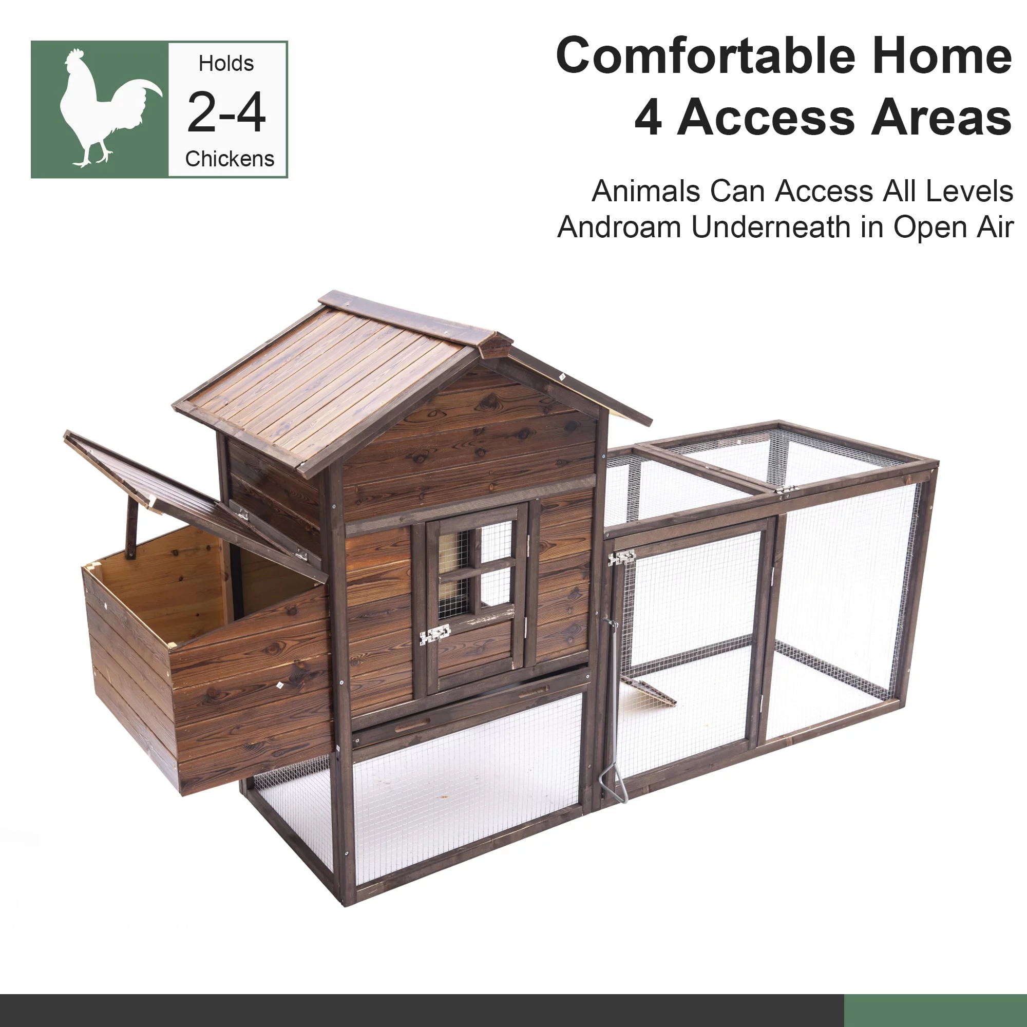 Gaildon Large Removable Chicken Coop for 4-5 Chickens ,with 2 Story Poultry Cage,Nesting Box,Pull Out Trays, Brown