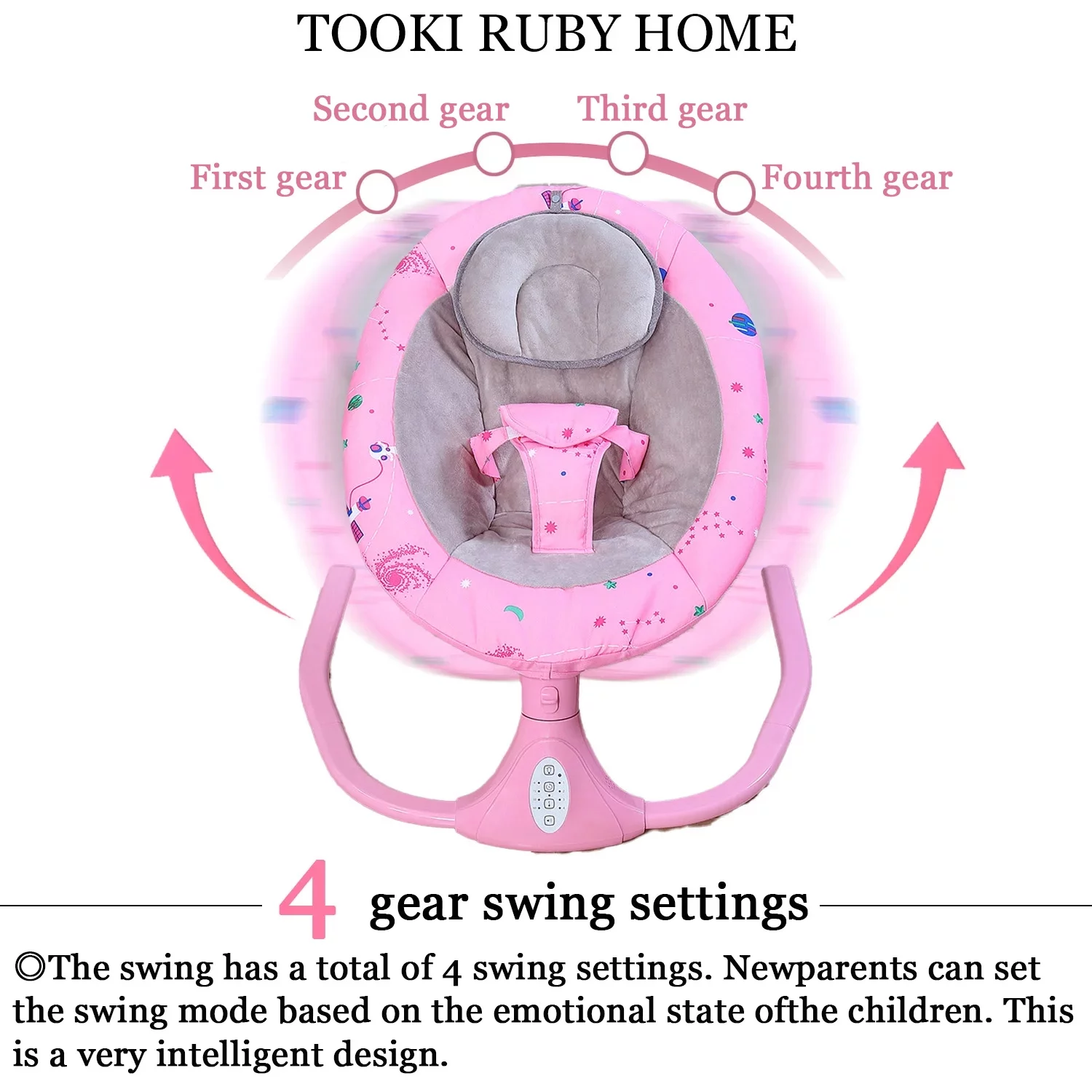 Baby Swing for Infants Bluetooth Swing with Music Speaker,3 Height Adjustments,12 Lullabies and 4 Speeds,Remote Control,Pink
