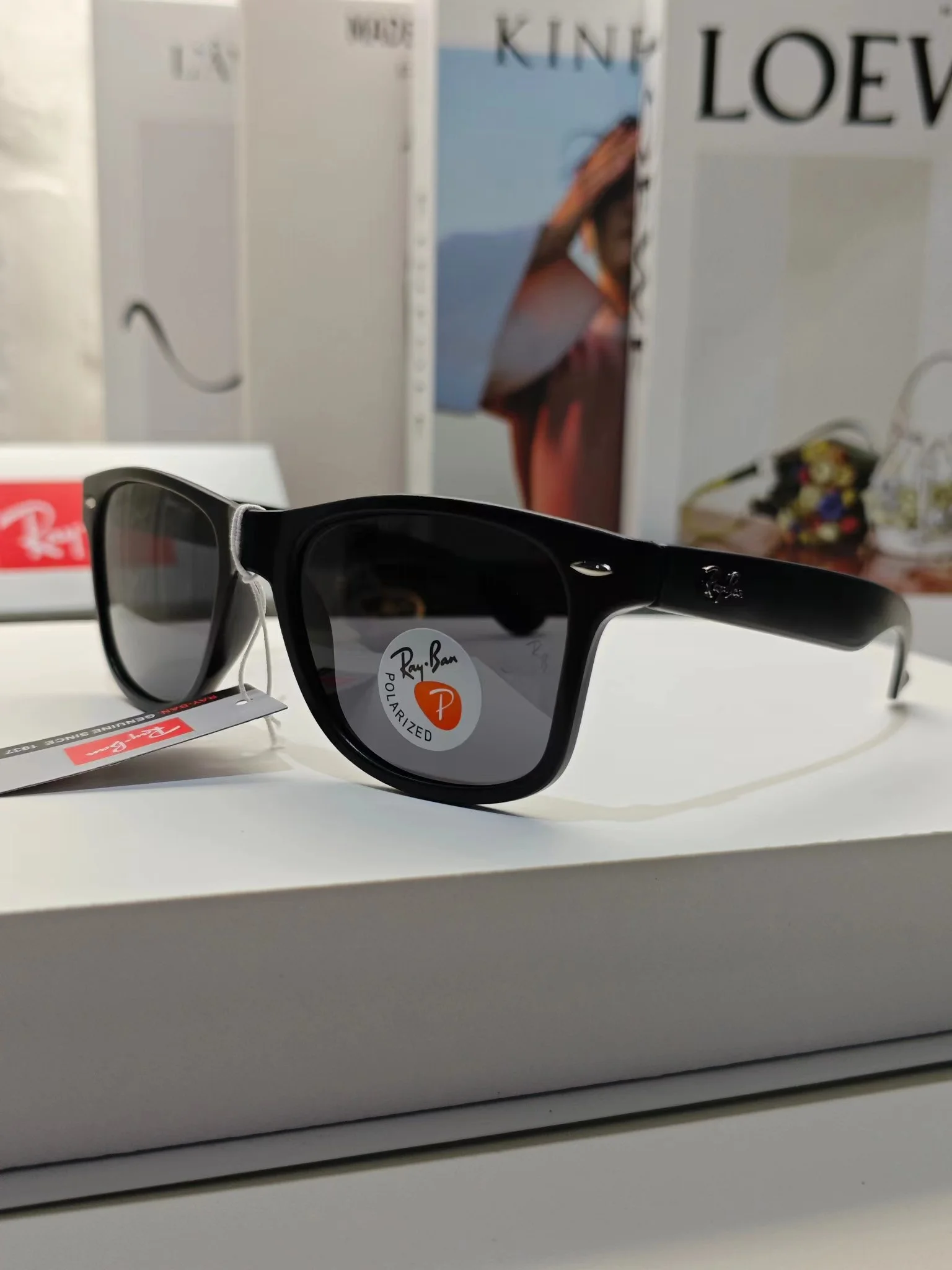 Ray--Ban Unisex's Wayfarer Polarized Black Sunglasses RB2140-54mm/18-142