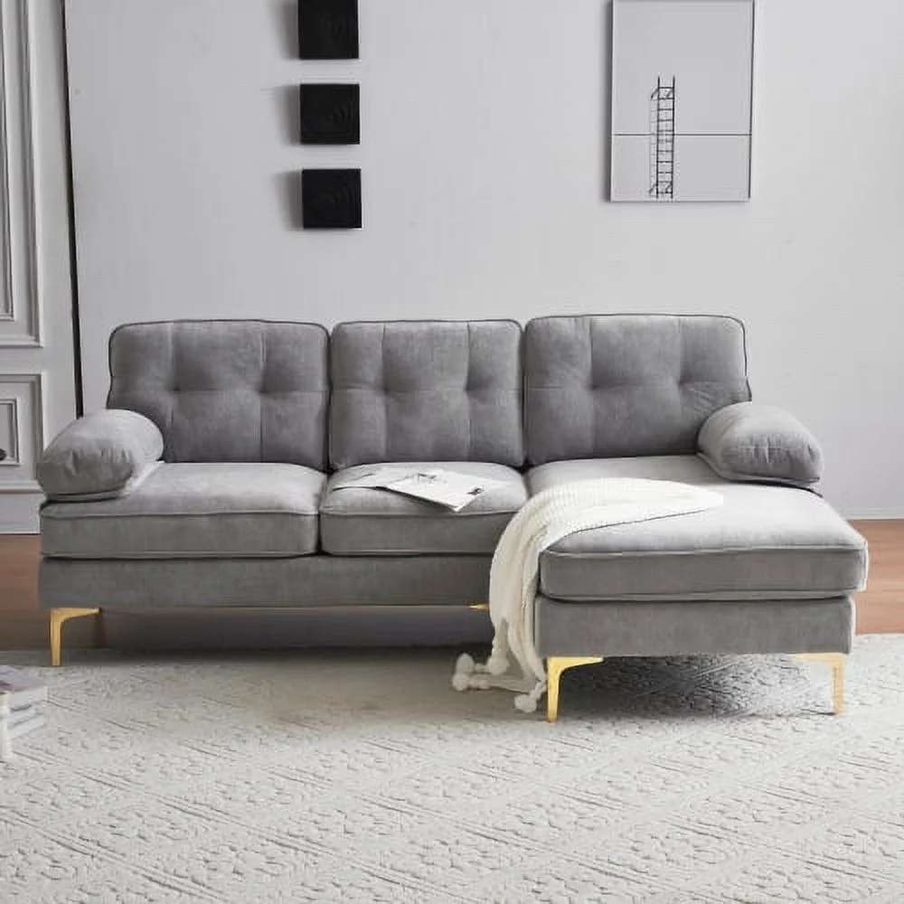 JHOOTUUO 83” Modern Sectional Sofas Couches Velvet L Shaped Couches for Living Room Bedroom Light Grey