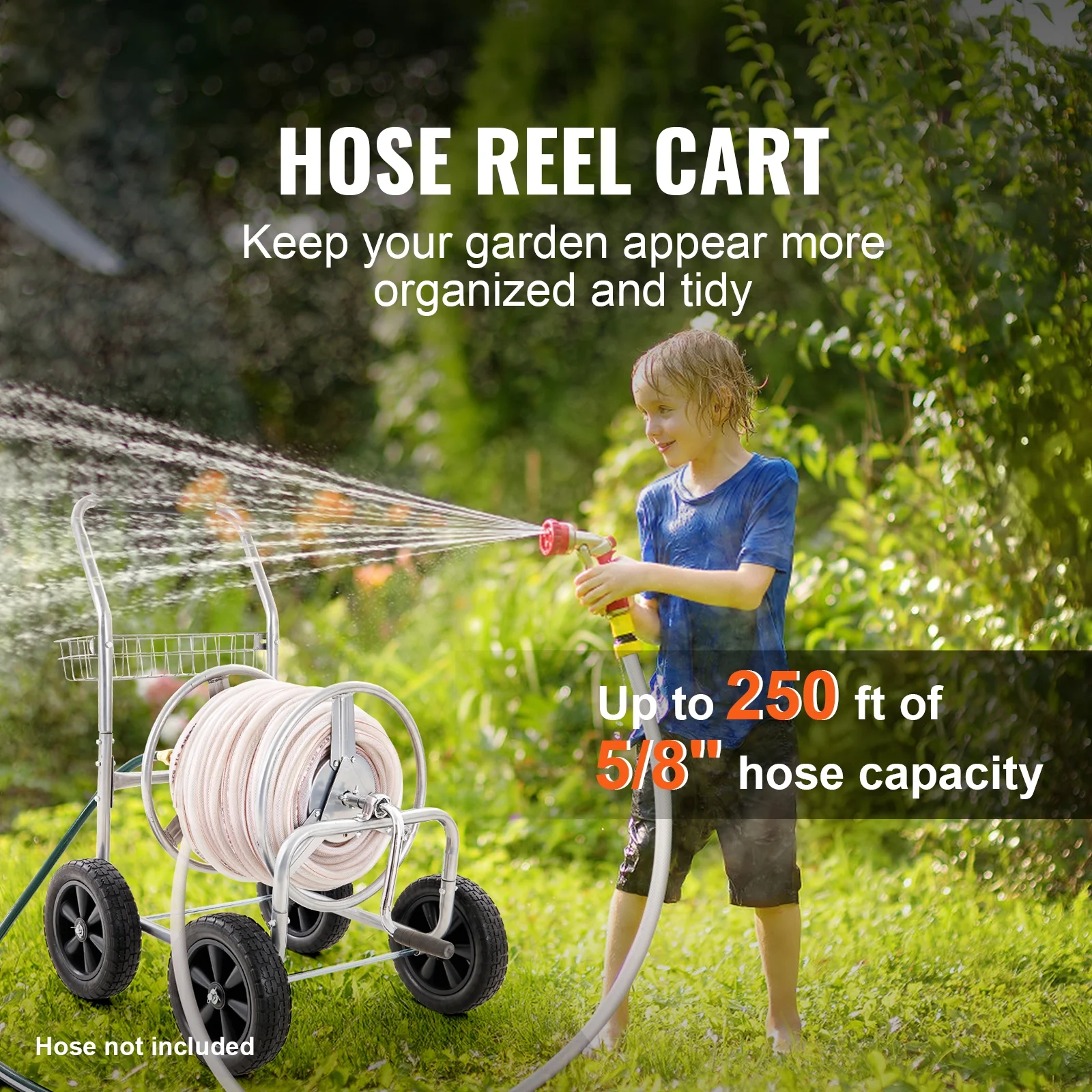 SKYSHALO Heavy Duty Garden Water Yard Planting w/ Basket Hose Reel Cart 250ft.