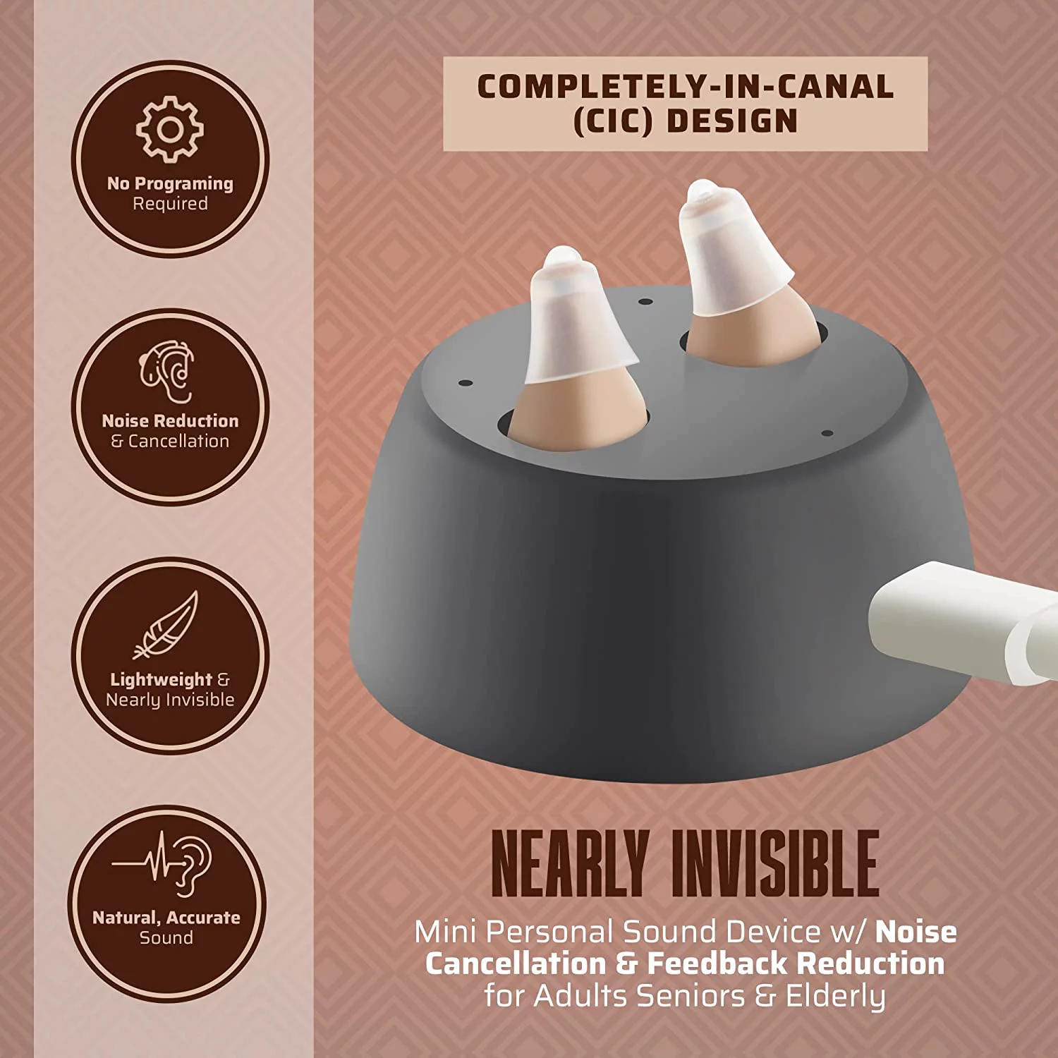 MEDca Rechargeable Hearing Amplifier to Aid, Completely-in-Canal (CIC) - Beige