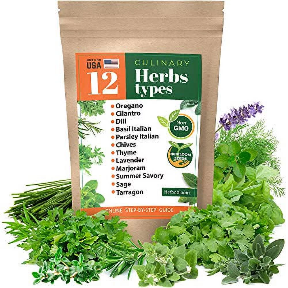 Herb Garden Seeds Collection - 12 Culinary Herb Seeds Pack - Non-GMO Heirloom Seeds for Planting
