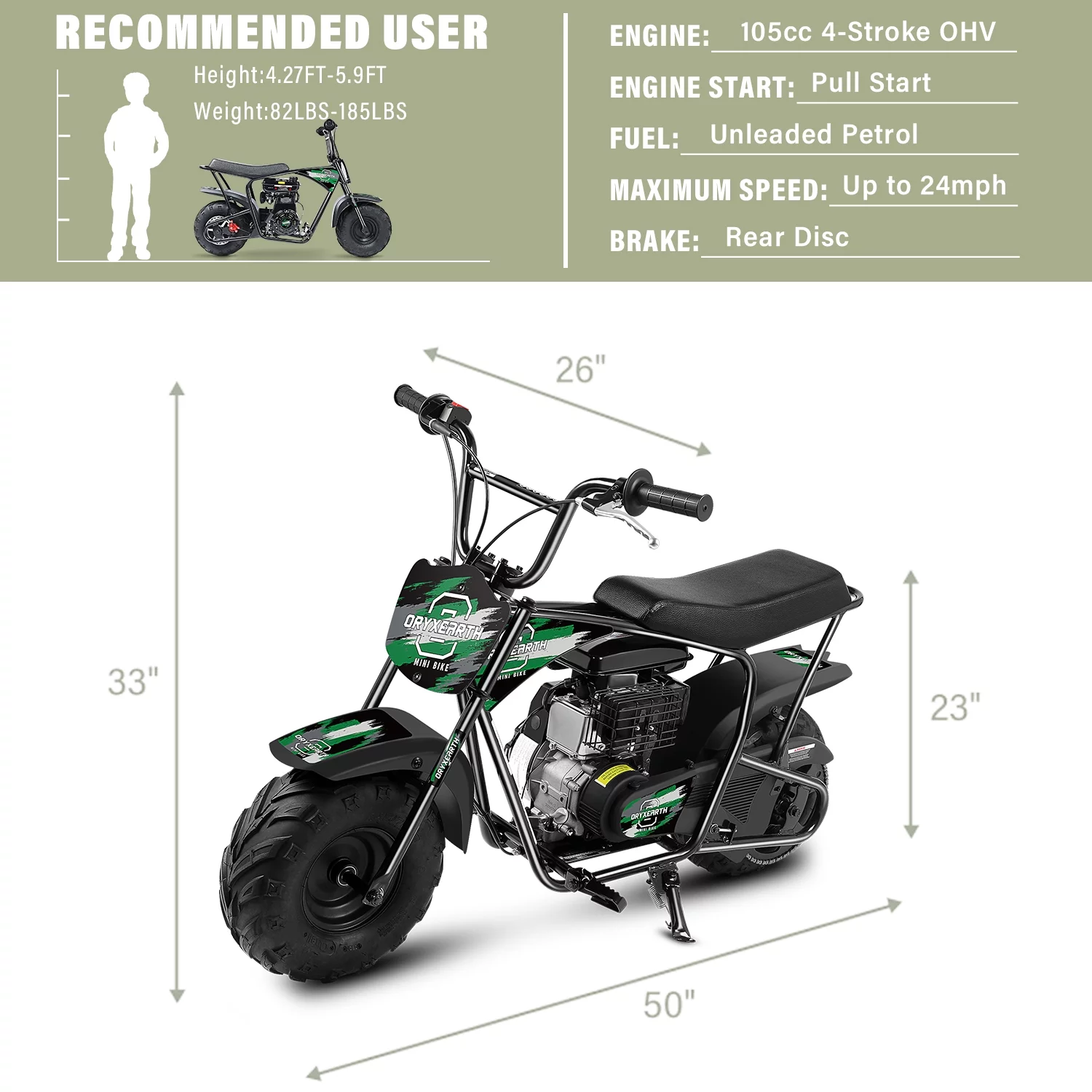 Oryxearth Mini Bike for Kids Motorcycle, Gas Power Dirt Bike,105CC 4-Stroke Ride on Toys, Racing