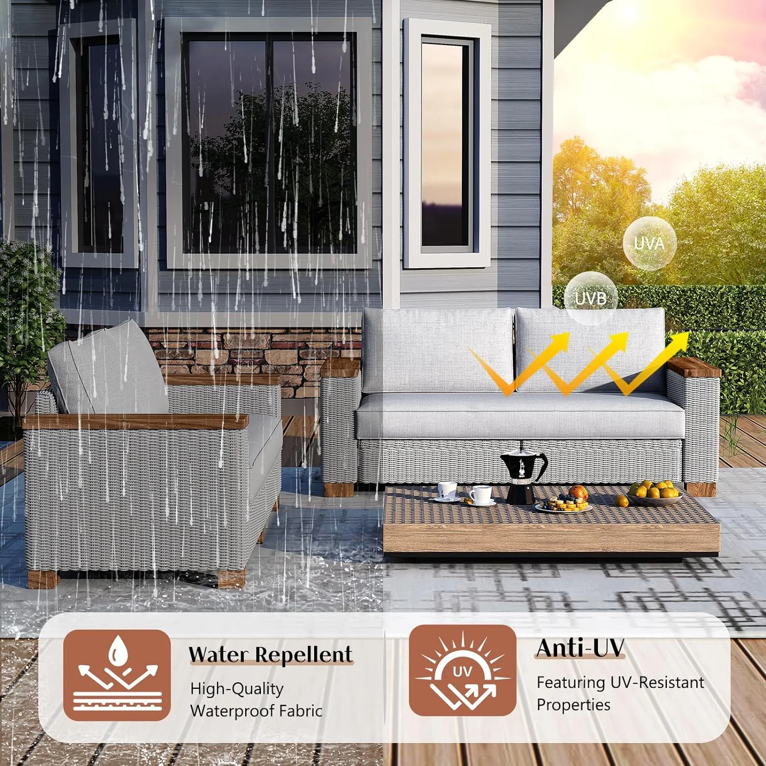 LUXOAK Patio Furniture Sets, 6-Piece Wicker Sofa Set, with Outdoor Patio Cushions & 5.9