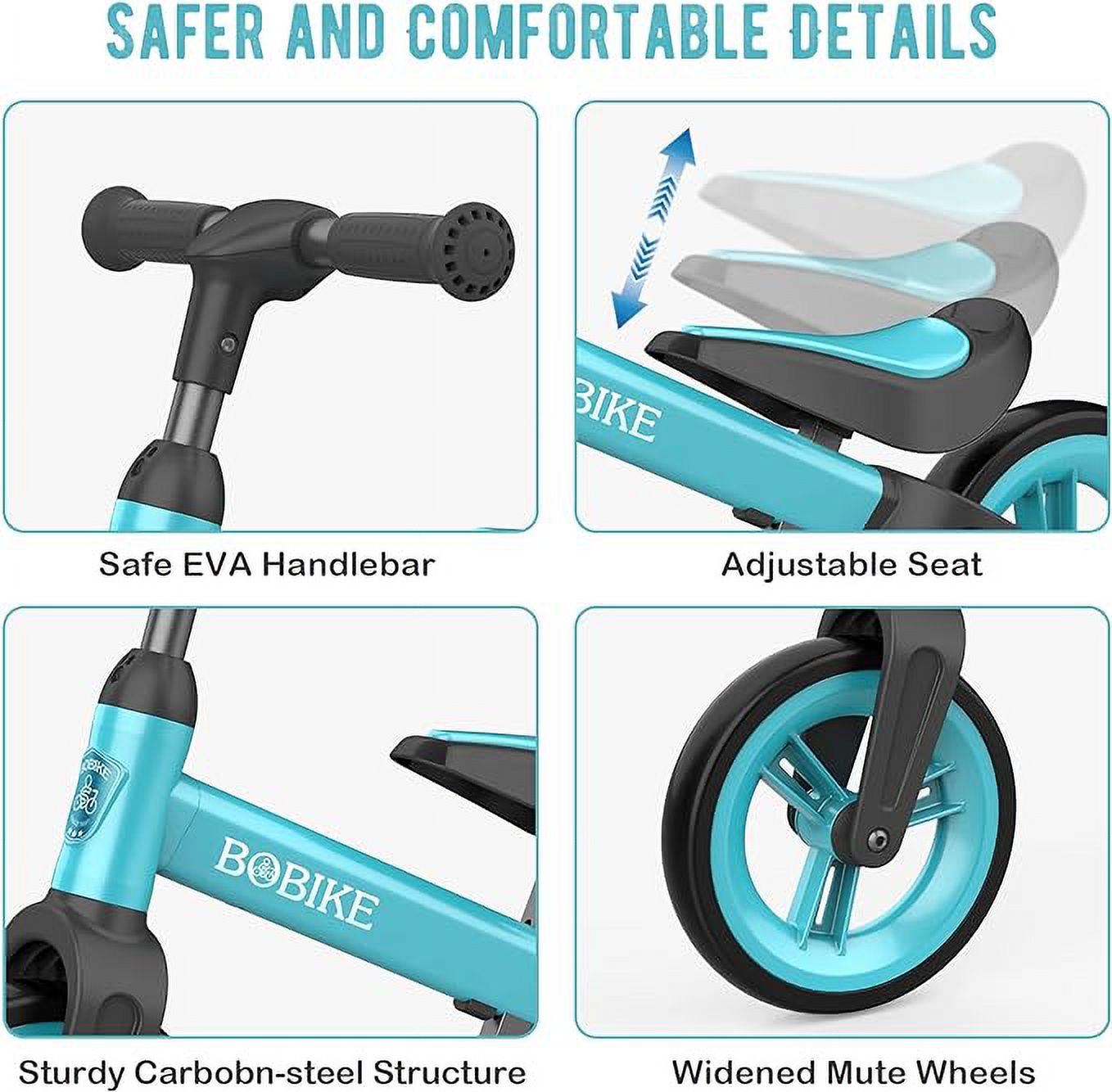 Open Box Bobike Toddler Balance Bike Toys 1 to 4 Year Old Adjustable Seat LJ-AS108 - BLUE