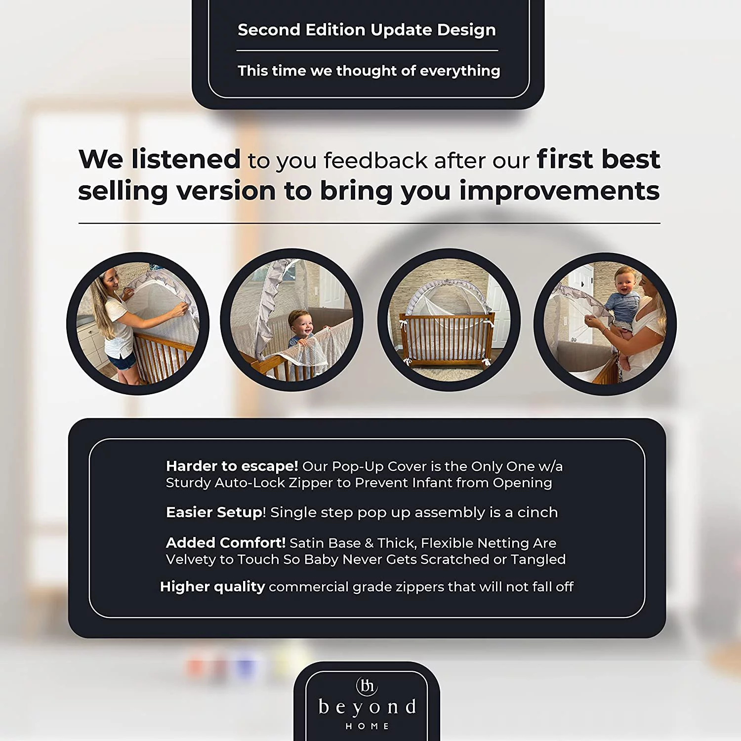 Beyond Home Safety Baby Crib Tent Crib Net to Keep Baby in, Pop Up Crib Tent Canopy Keep Baby from Climbing Out in Blue for Boys