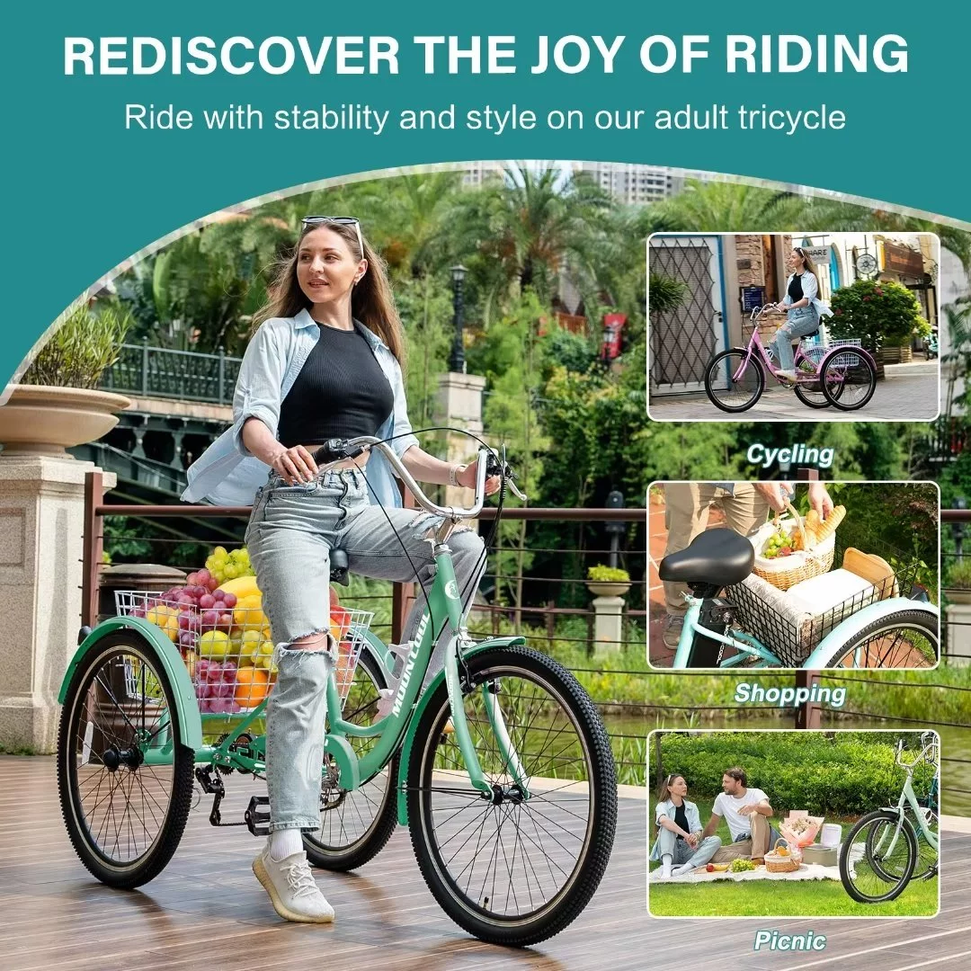 Docred Adult Electric Tricycles 3 Wheel Electric Bike, 24Inch 15.5 mph 500W Electric Trikes,7-Speed & 4 Adjustable Riding Modes Electric Tricycle with 36V Removable Lithium Battery