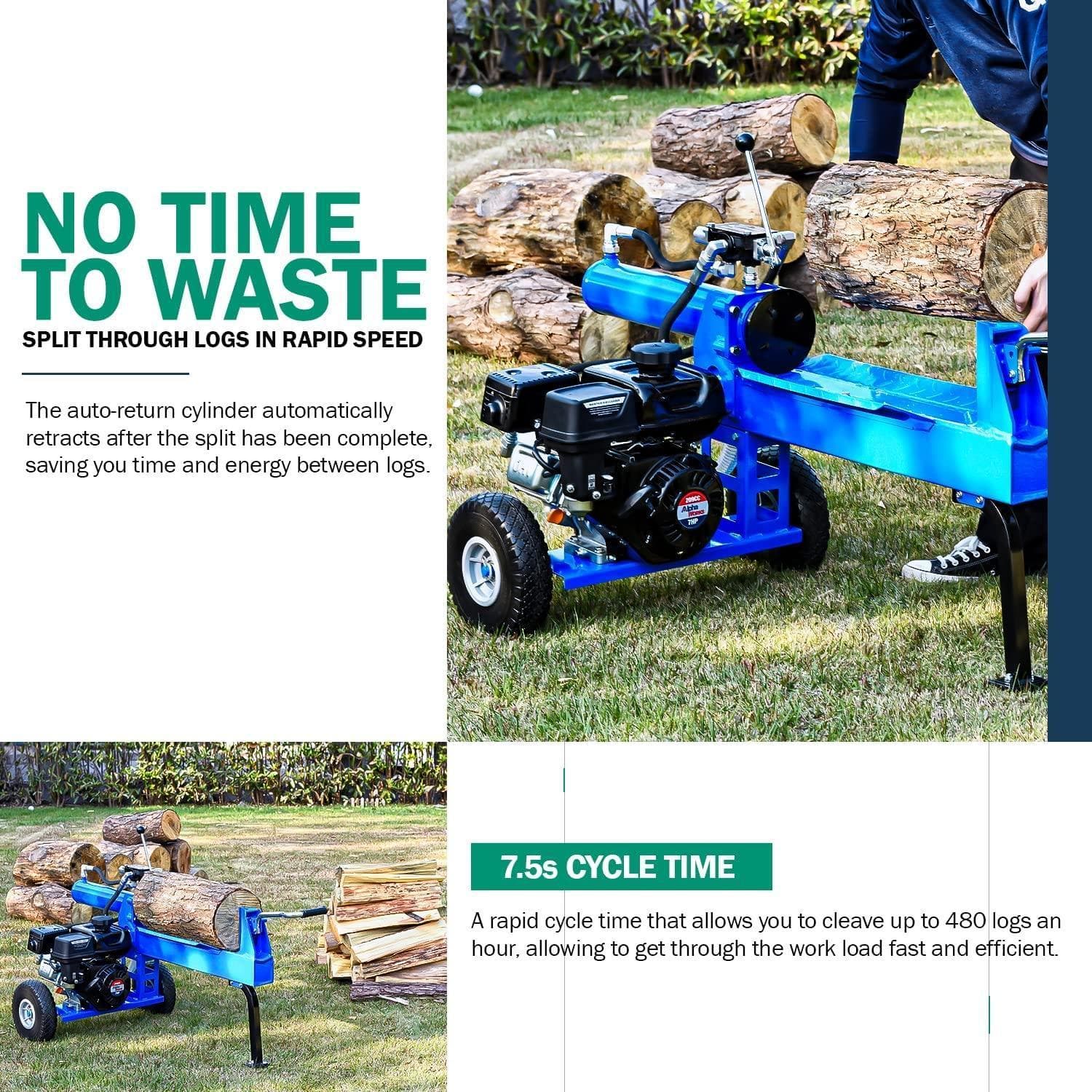 Landworks 20-Ton Log Splitter - 7HP 209CC Gas Engine, 16