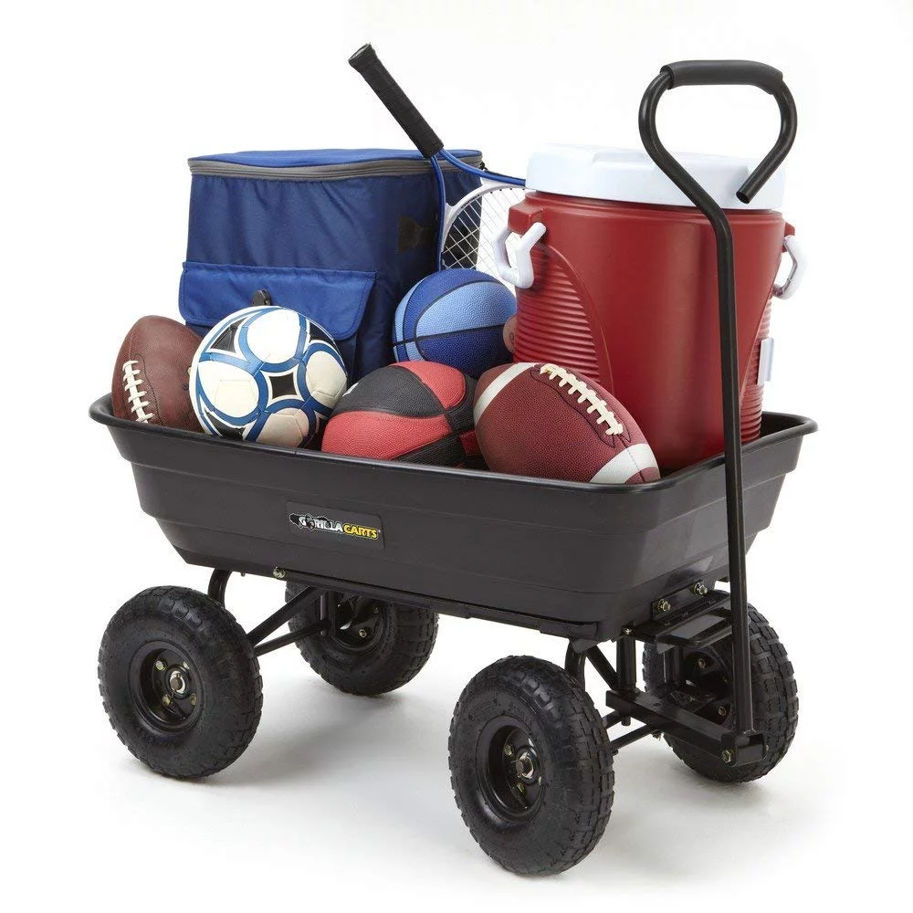 Gorilla Carts GOR200B Poly Garden Dump Cart with Steel Frame and 10-Inch Pneumatic Tires, 600-Pound Capacity, 36-Inch by 20-Inch Bed, Black Finish