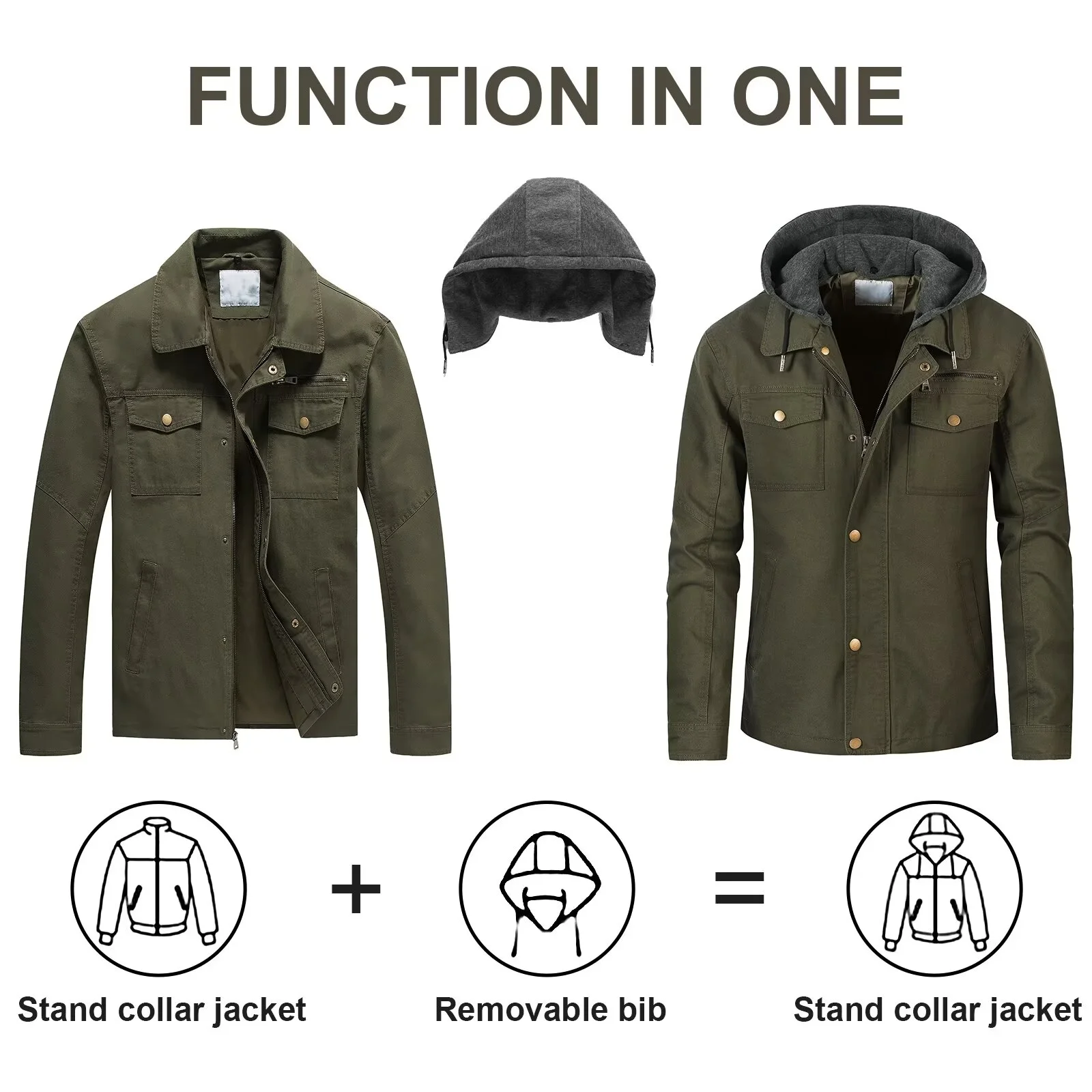 Chrisuno Men's Field Lightweight Jackets Casual Windbreaker Fall Cotton Bomber Jacket Outwear 2XL Army Green