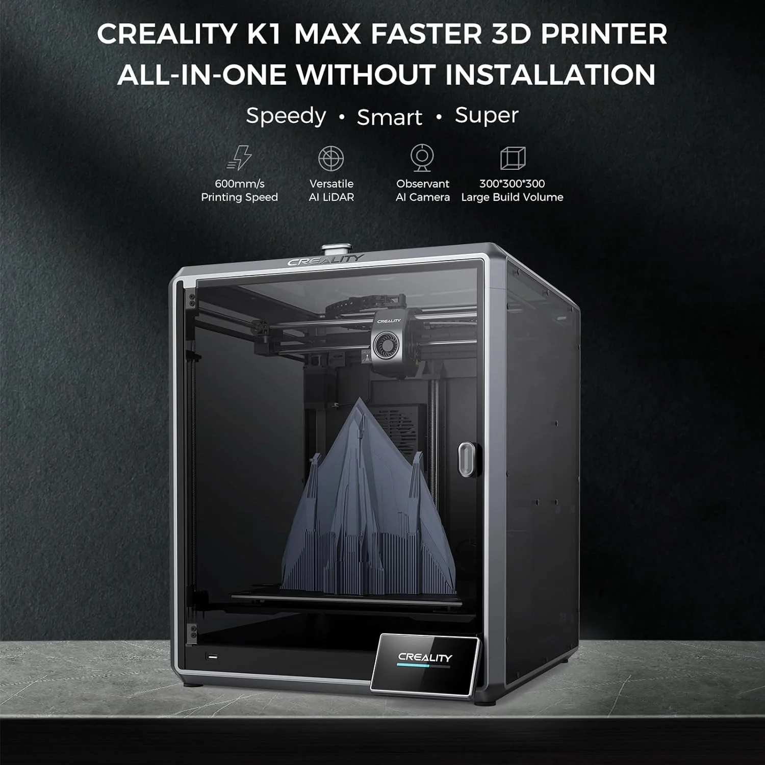 Creality K1 Series 3D Printers K1 Max/K1C/K1 600mm/s High Speed FDM 3D Printer Support 300℃ Printing Suit for ABS/PLA/PETG/PET/TPU/PA/ABS/ASA/PC/ PLA-CF/PA-CF/PET-CF Filaments-K1 Max 3D Printer