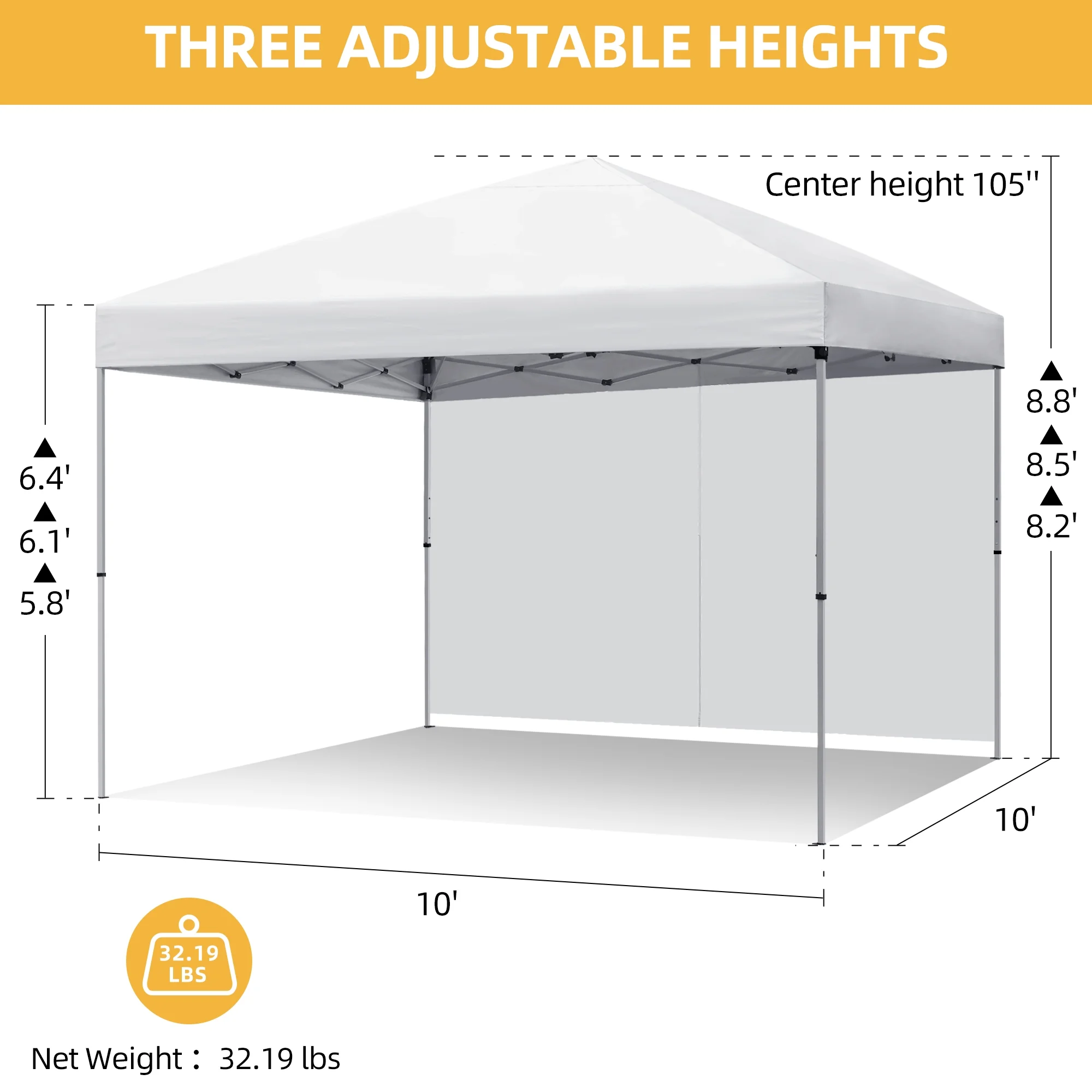 DWVO 10x10 FT Pop Up Canopy Tent Anti-UV Waterproof Outdoor Canopy Instant Party Wedding Backyard Canopy Tent Shade Shelter for Beach Party Commercial Booth Gazebo, White