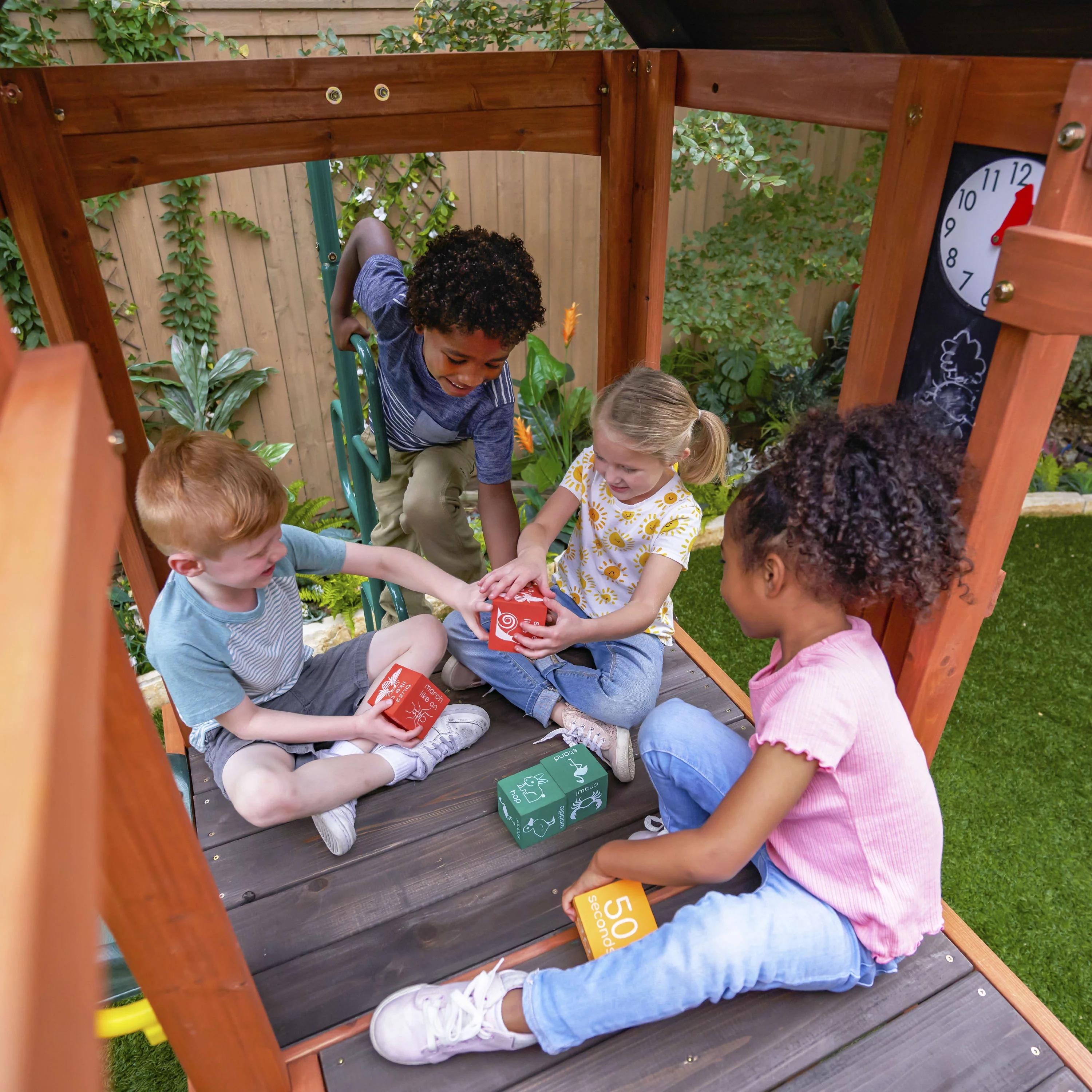 KidKraft Raptor Trail Wooden Outdoor Swing Set with Wavy Slide and Rock Wall, For Ages 3-10