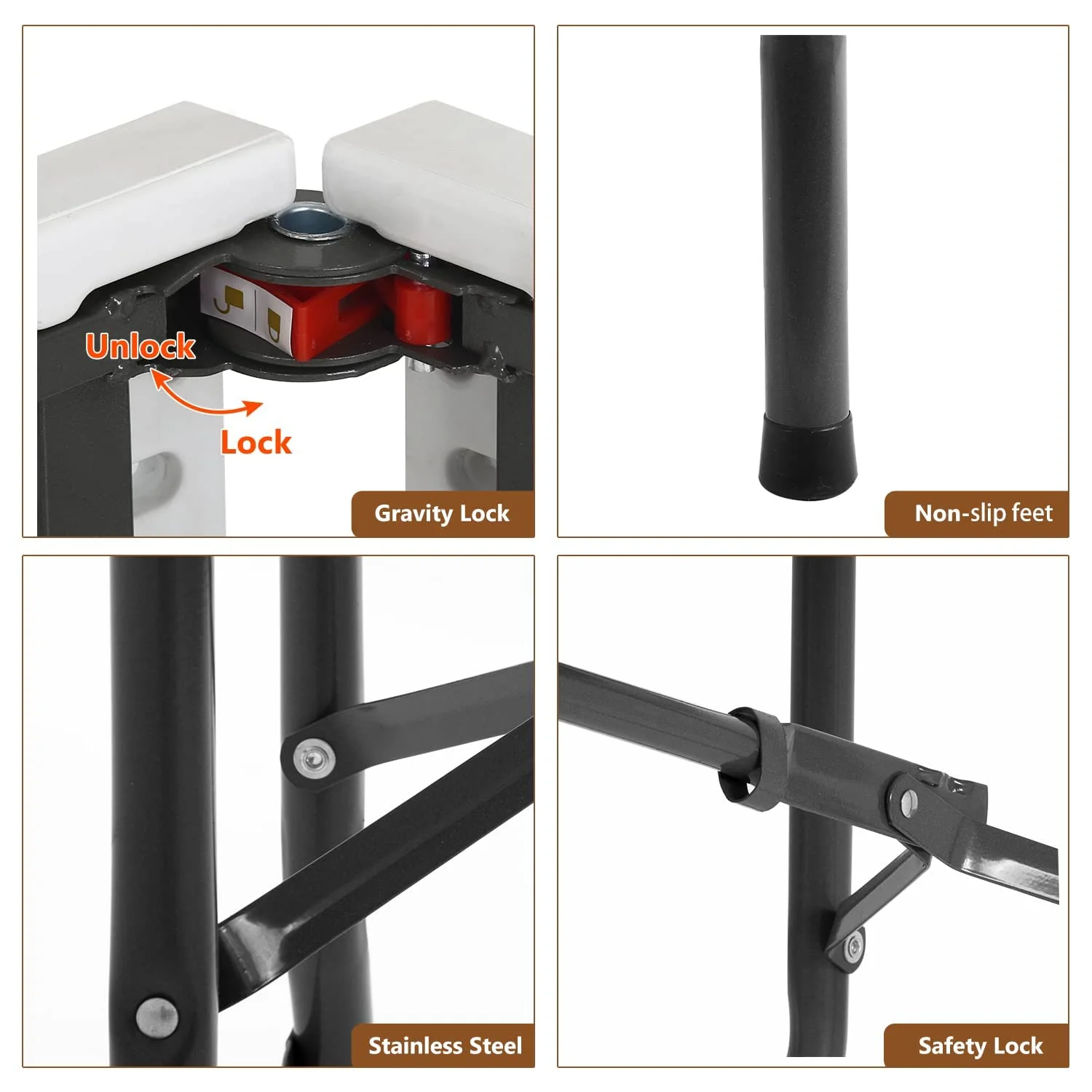 8ft Folding Table Portable Picnic Table, Lightweigh Folding Plastic Table with Handle and Steel Legs Utility Table Dining Lock for Work,Picnic,Party,Camping,White