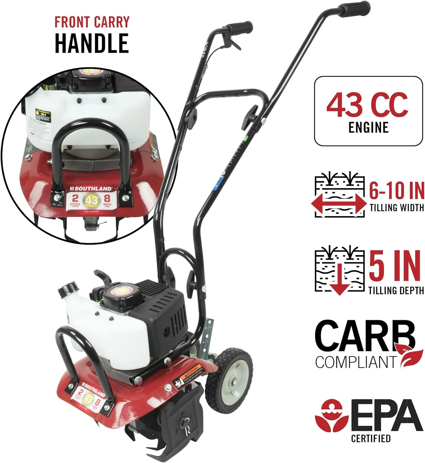 SCV43 Cultivator With 43Cc, 2 Cycle, Full Crankshaft Engine