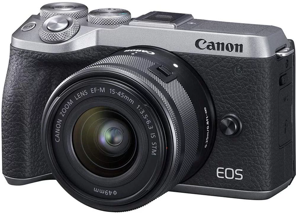 Canon EOS M6 Mark II Silver Mirrorless Camera & EF-M 15-45mm Lens Kit with EVF-DC2 Viewfinder, 64GB, Deluxe Bundle