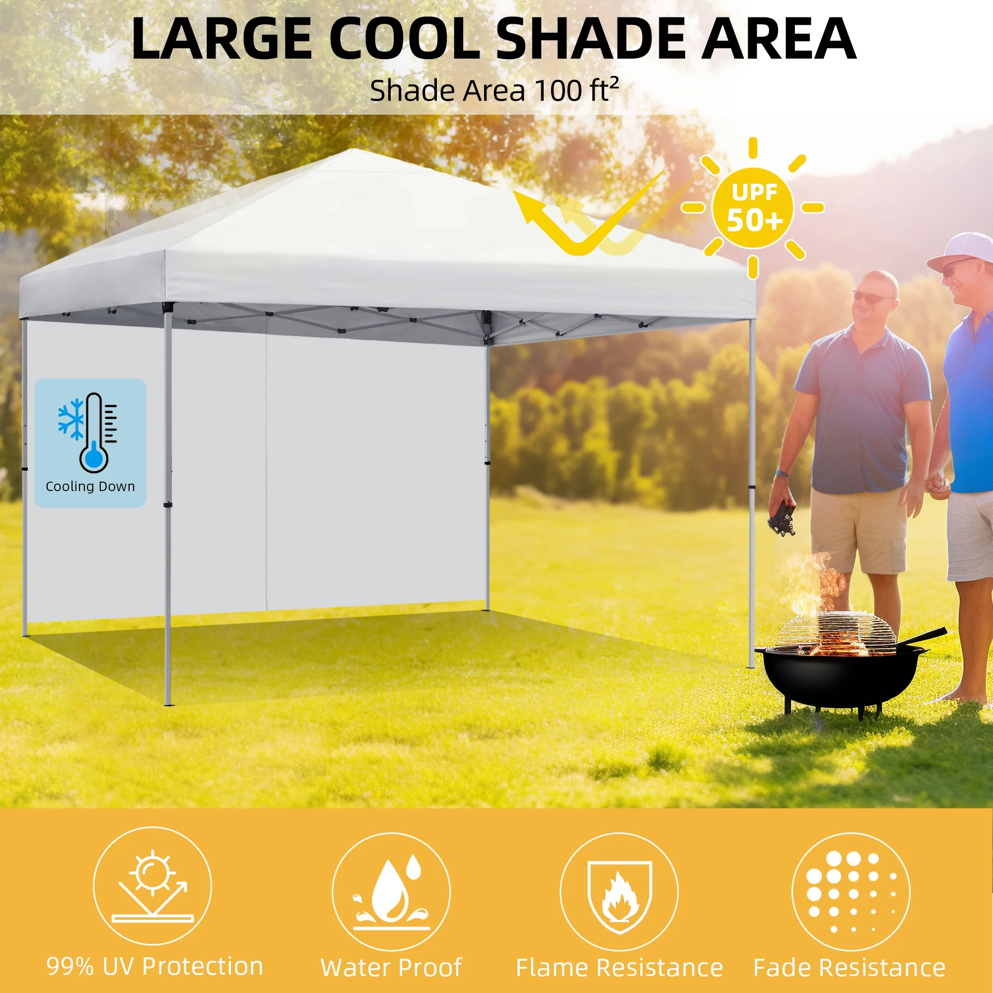 DWVO 10x10 FT Pop Up Canopy Tent Anti-UV Waterproof Outdoor Canopy Instant Party Wedding Backyard Canopy Tent Shade Shelter for Beach Party Commercial Booth Gazebo, White