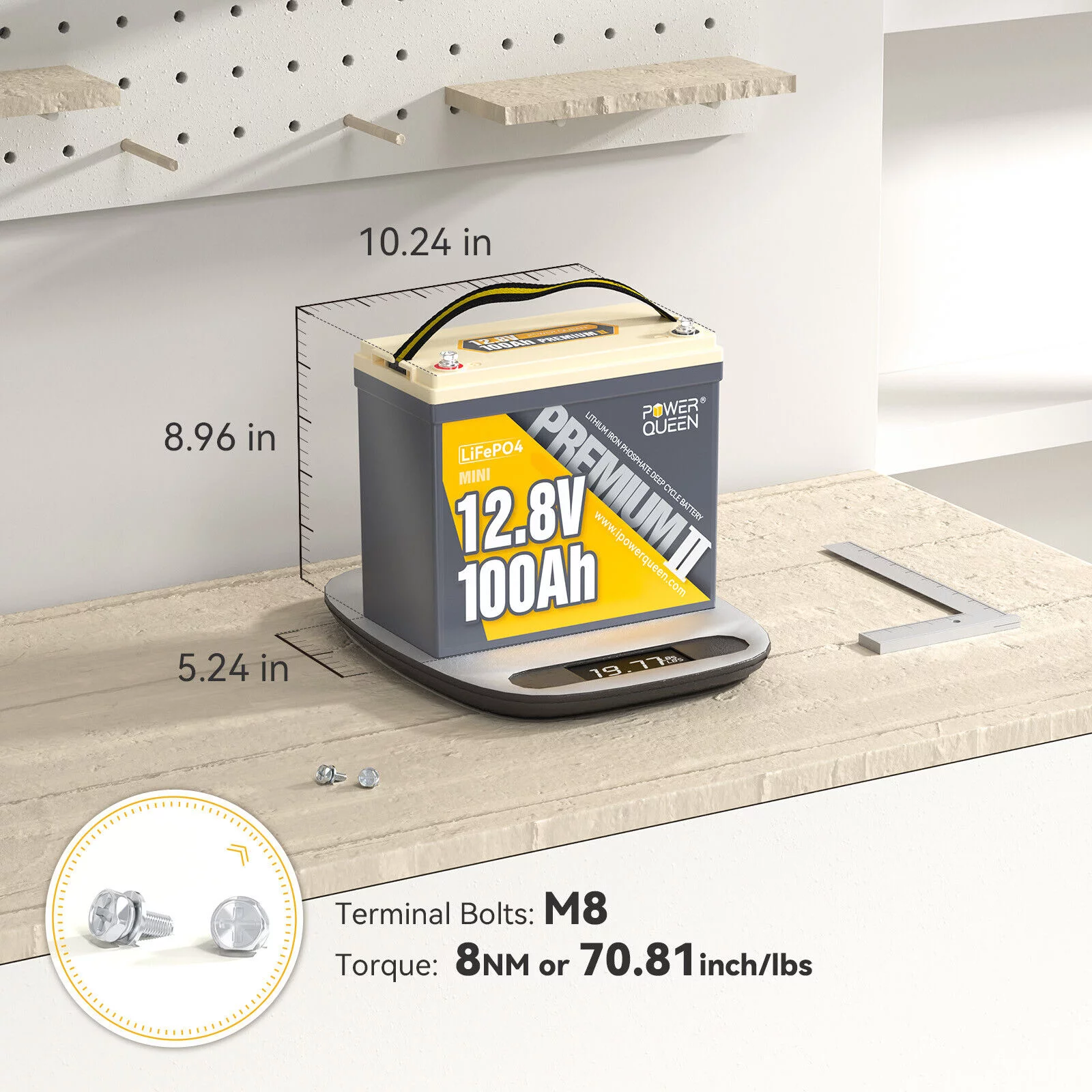 Power Queen 12V 100Ah Mini LiFePO4 Lithium Battery 1280Wh Deep Cycle For RV Trailer Solar Off-grid Trolling Motor
