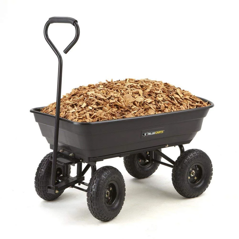 Gorilla Carts GOR200B Poly Garden Dump Cart with Steel Frame and 10-Inch Pneumatic Tires, 600-Pound Capacity, 36-Inch by 20-Inch Bed, Black Finish