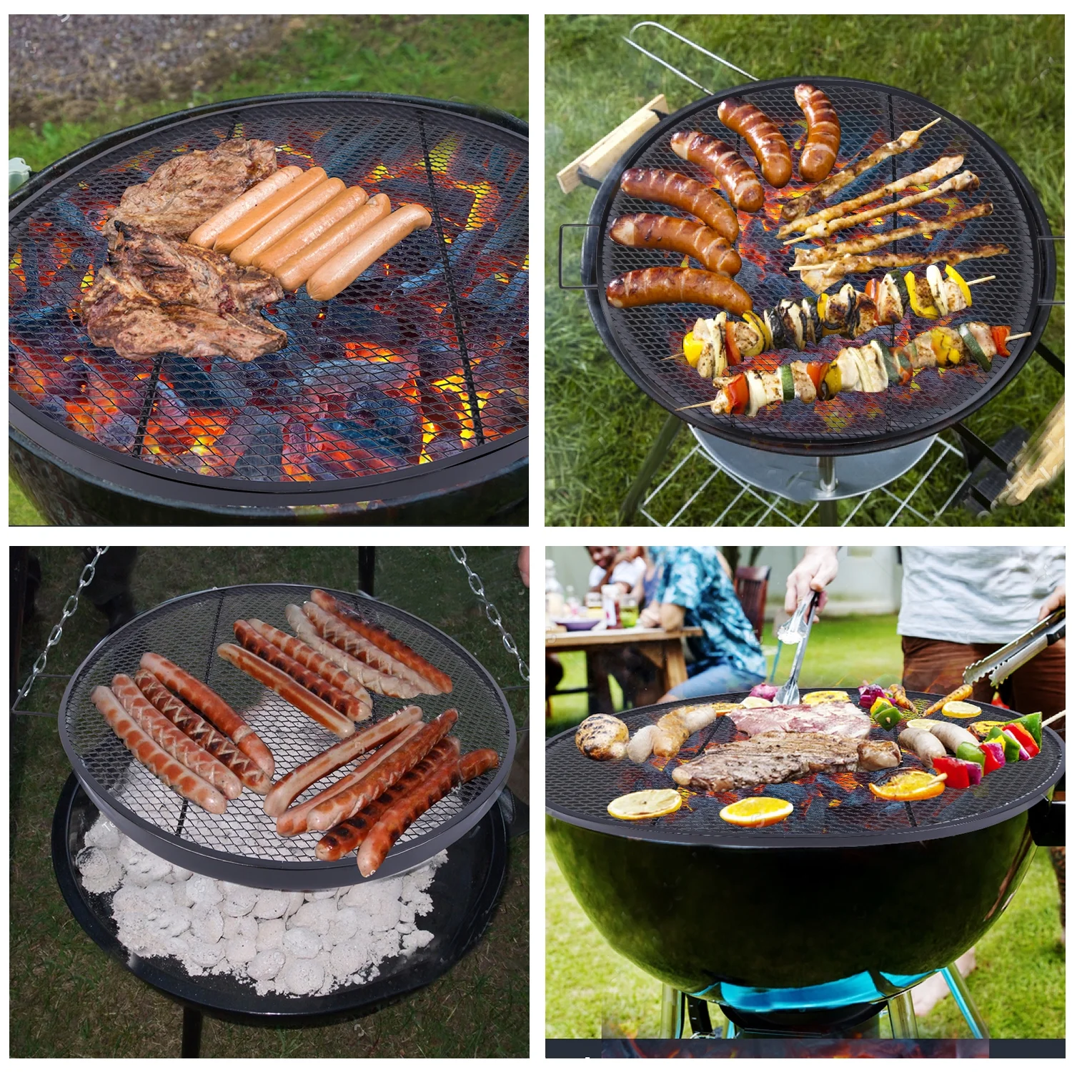 Lineslife Fire Pit Cooking Grill Grates, Heavy-Duty Outdoor Round BBQ X-Marks Grill, Camping Cookware, 36 Inch Black