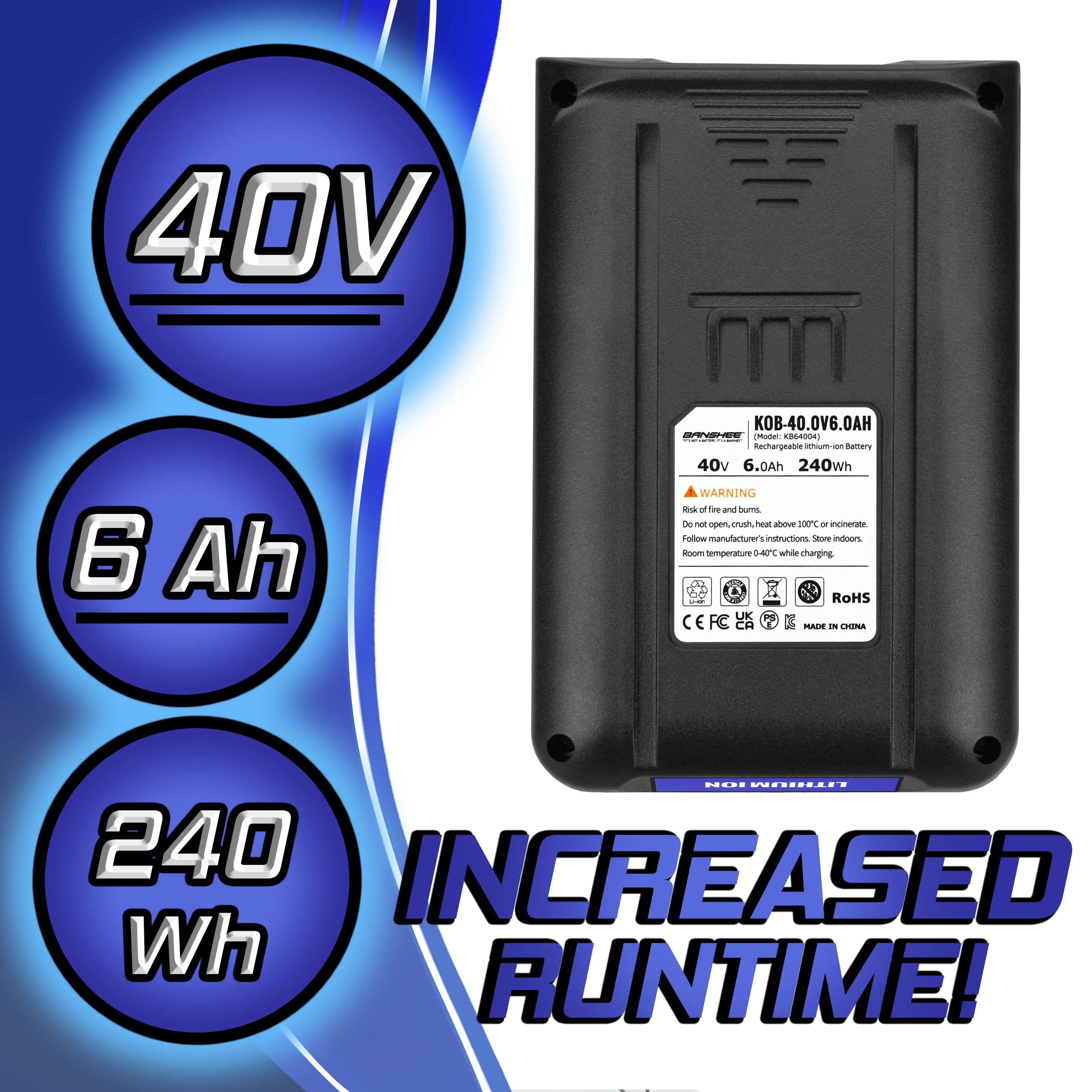 Banshee 60 volt Batteries Compatible with Kobalt 40V Max 6.0Ah Li-ion Batteries KB2540C-06 x2