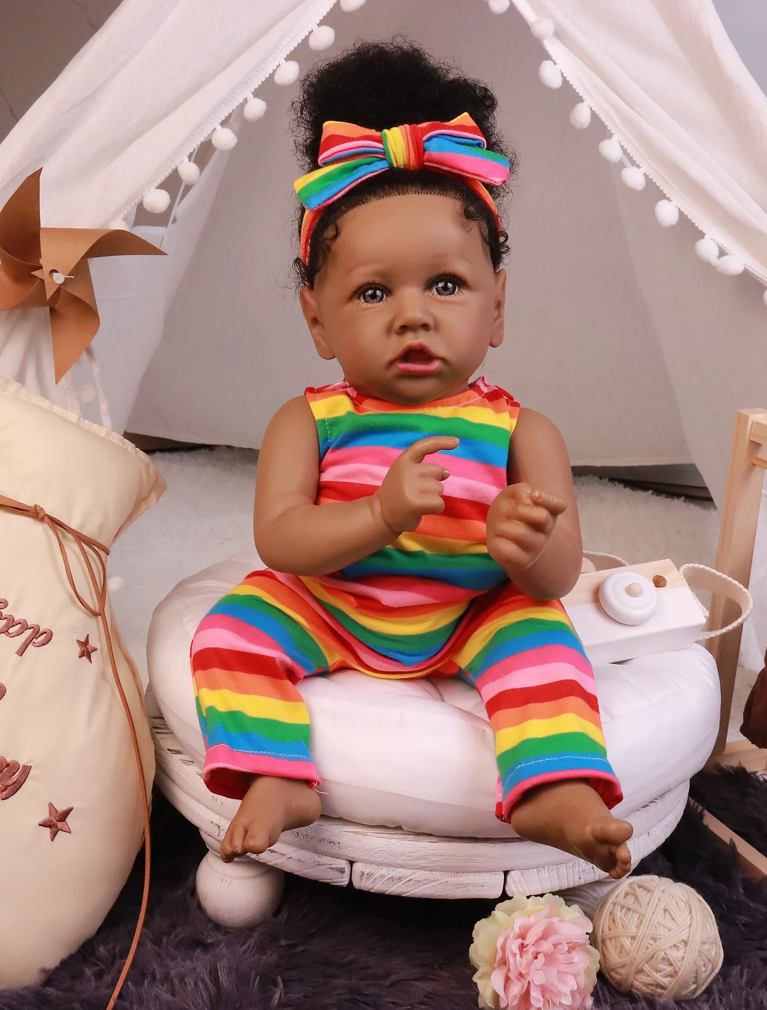 Takanini Newborn Baby Dolls African American Silicone Limbs Realistic Baby Doll with Soft Body Birthday Gift