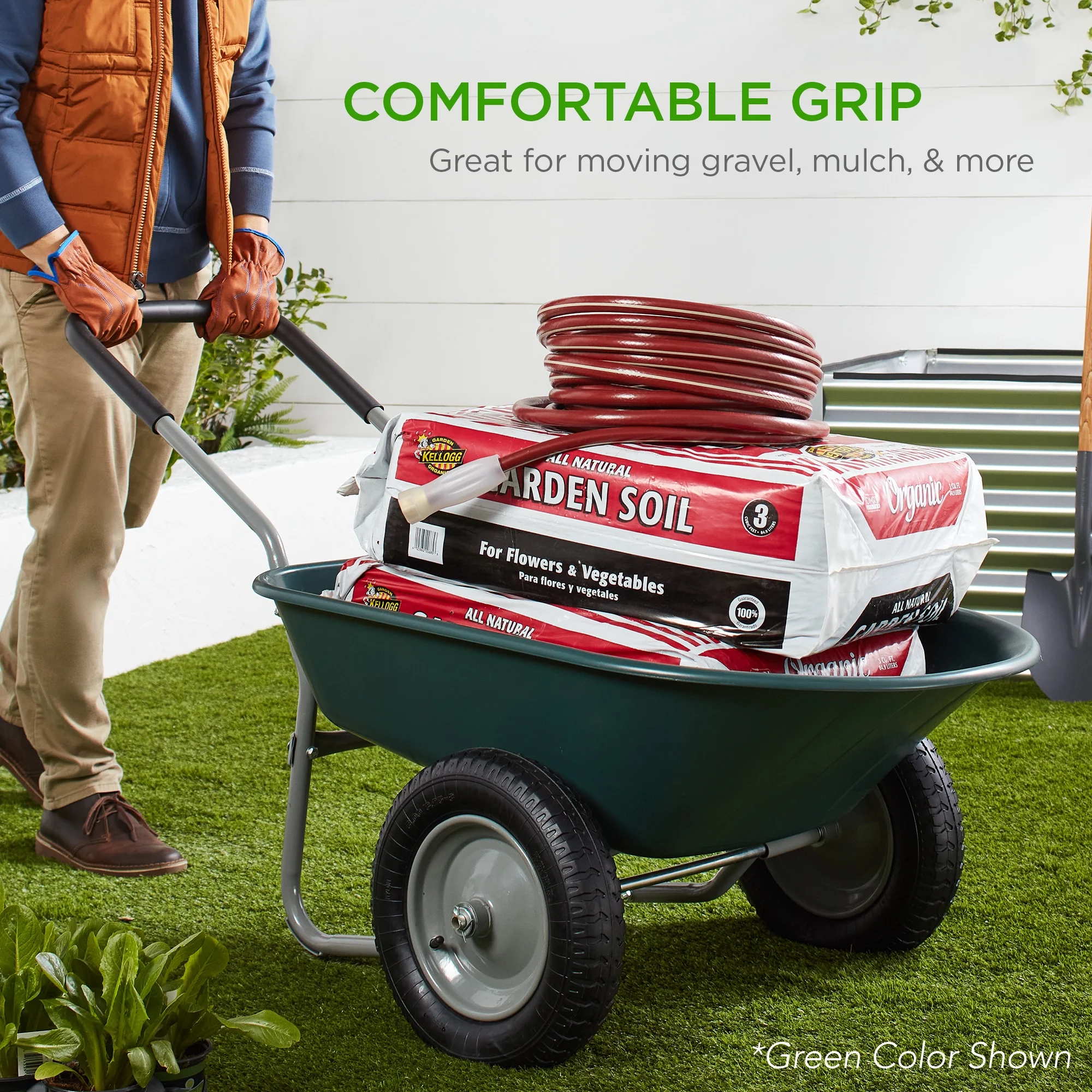 Best Choice Products Dual-Wheel Home Wheelbarrow Yard Garden Cart for Lawn, Construction - Black