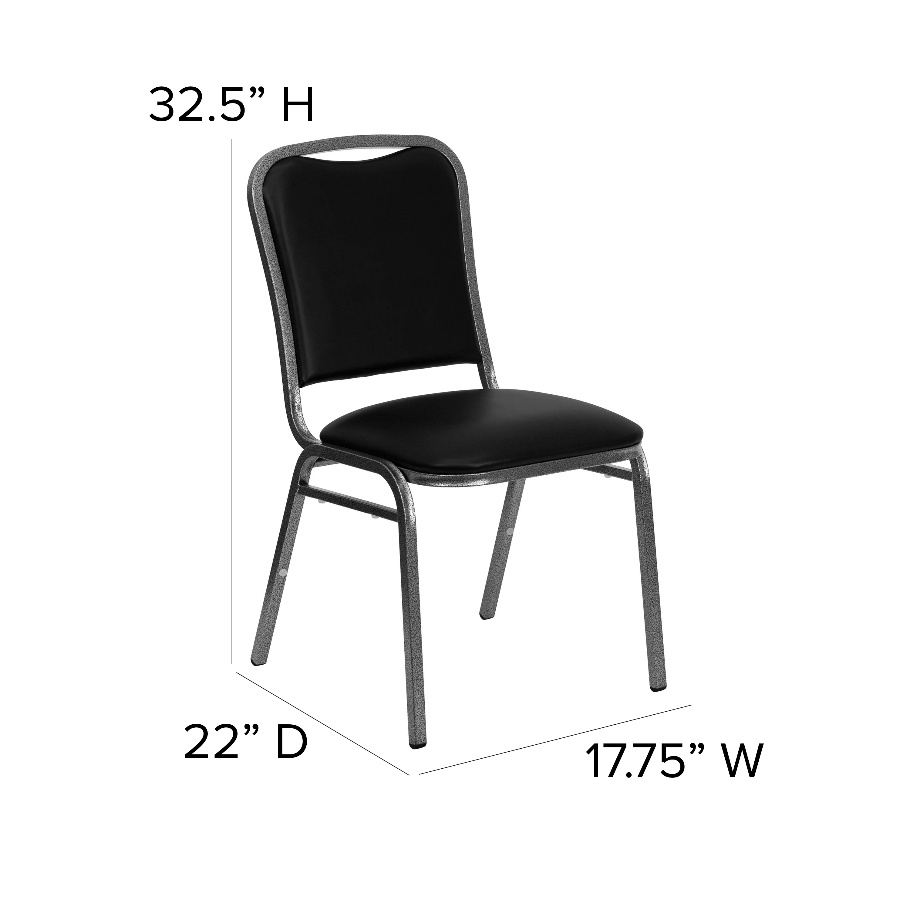 Emma + Oliver Stacking Banquet Chair in Black Vinyl - Silver Vein Frame