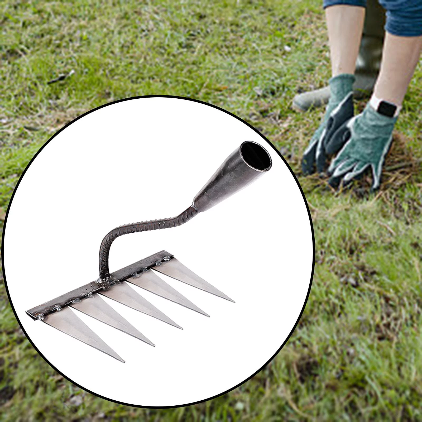 Garden Rake Sharp Tines Rake Durable Rust Resistant Weeding Removal Rake Loosening Soil Rake for Planting Gardening Farm Backyard Mulching with 5 Tines
