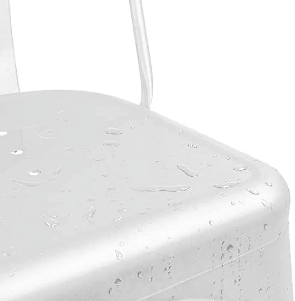 MQLIFEBOOM Metal Indoor-Outdoor Use Stackable Kitchen Trattoria Side Chic Dining Bistro Cafe Chairs with Back Set of 4 (Distressed Blue)