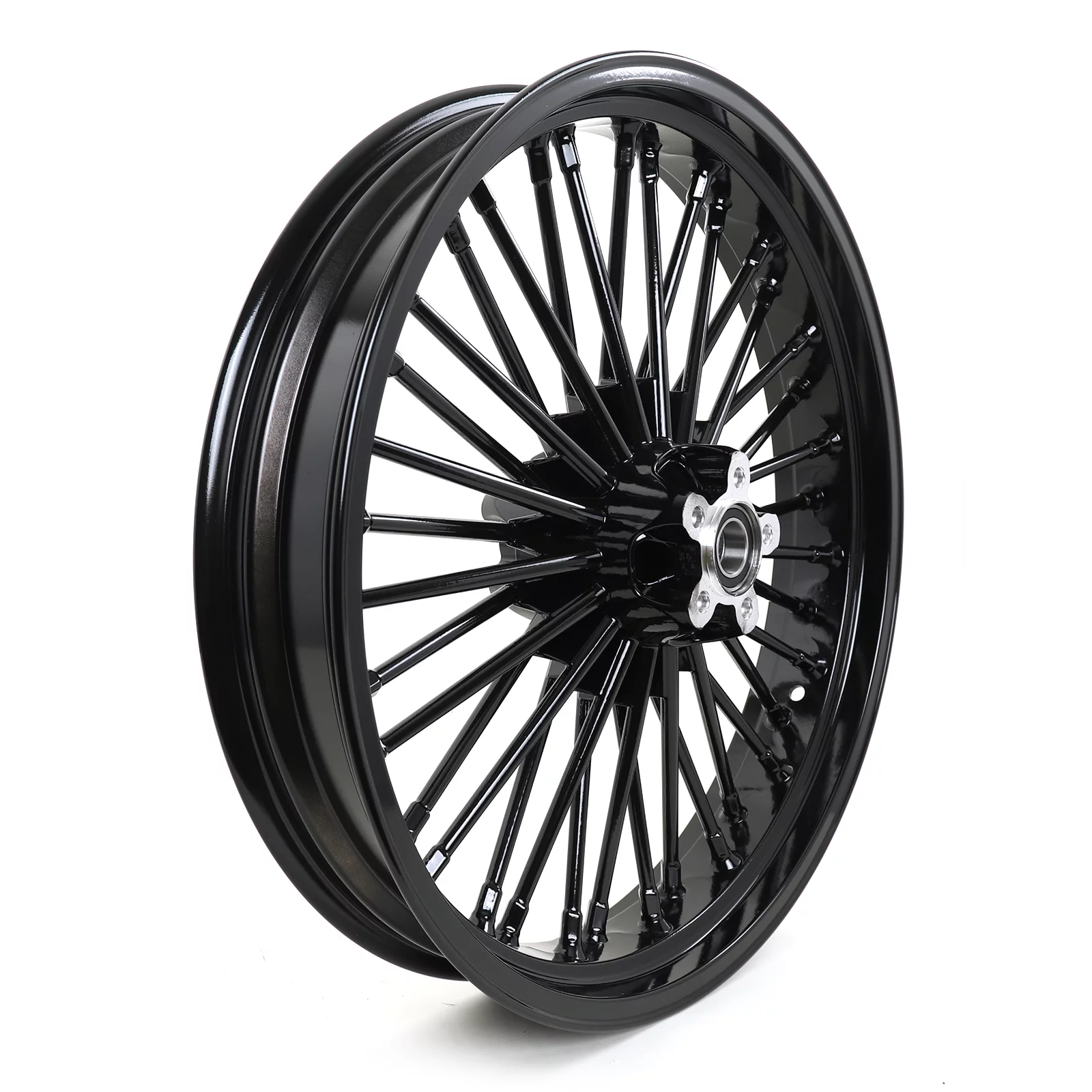 Gloss Black Fat Spoke 21x3.5 Front Wheel Rim Dual Disc for Harley Electra Glide FLHT Road King
