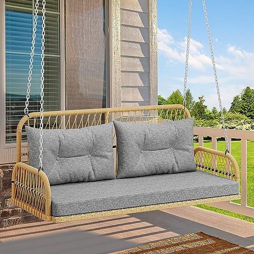 CHTYVC Wicker Hanging Porch Swing Chair Outdoor Brown Rattan Patio Swing Lounge w/ 2 Back Cushions Capacity 530lbs for Garden  Balcony  Living Room  Beige