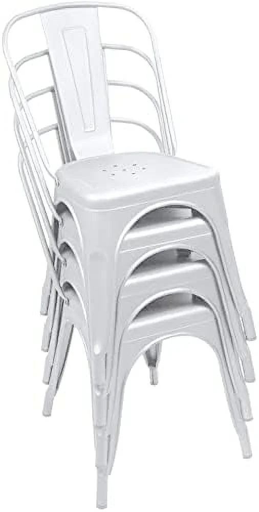 MQLIFEBOOM Metal Indoor-Outdoor Use Stackable Kitchen Trattoria Side Chic Dining Bistro Cafe Chairs with Back Set of 4 (Distressed Blue)