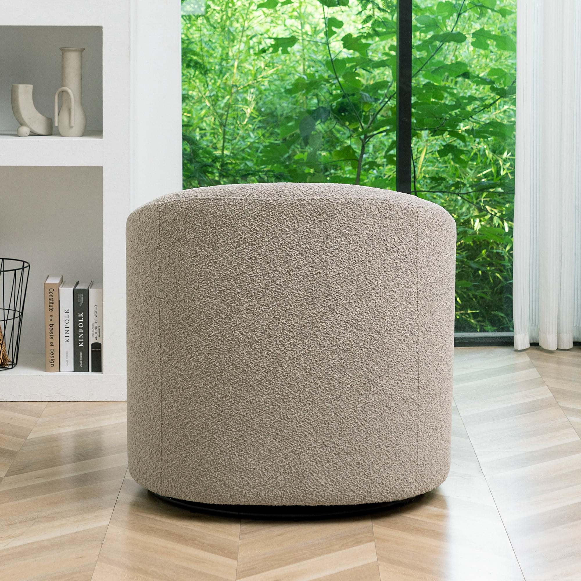 KINWELL Boucle Upholstered Swivel Barrel Chair
