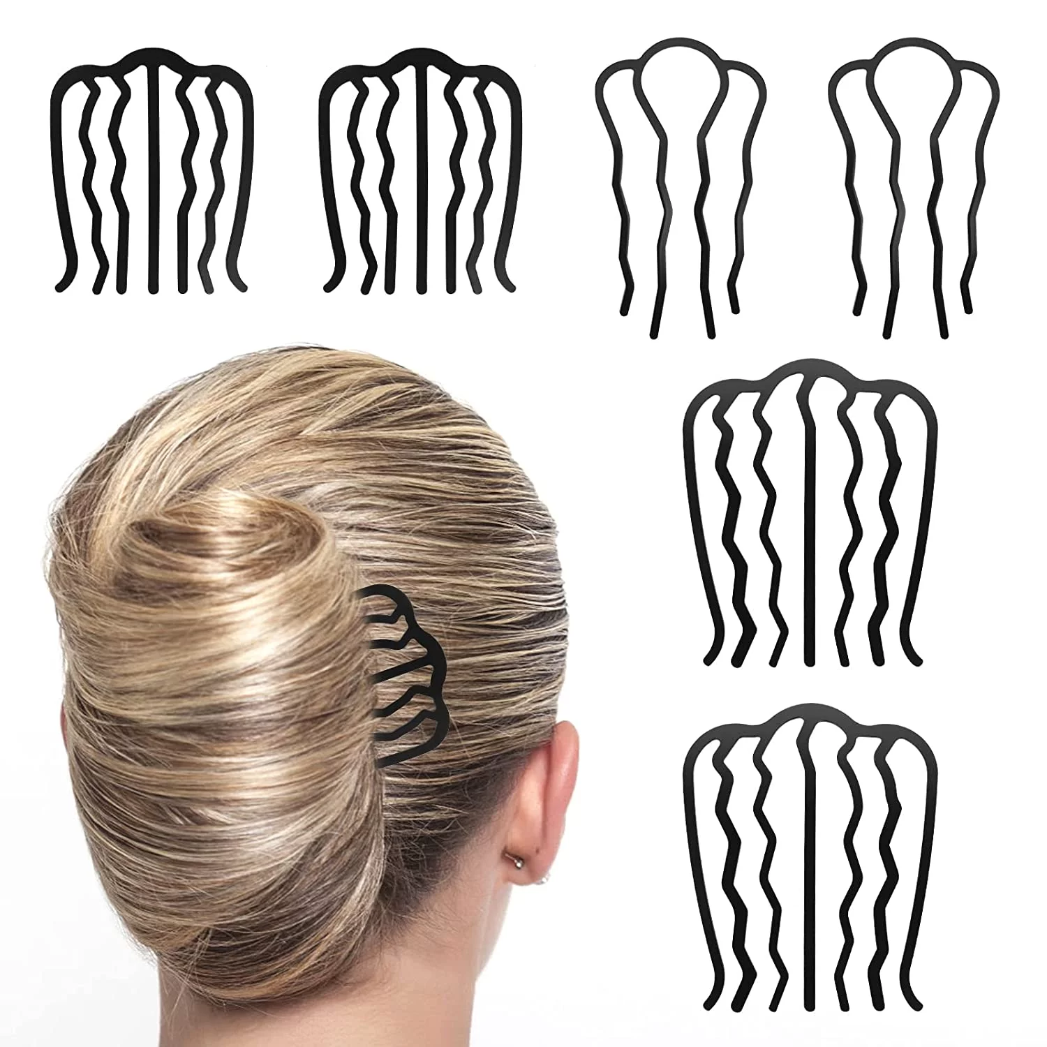 6 PCS Hair Fork Clip Hair Side Combs U Shaped Messy Updo Bun Hair Pin Teeth Pins Stick Vintage Meatball Hair Styling Tool Accessories for Women Girls