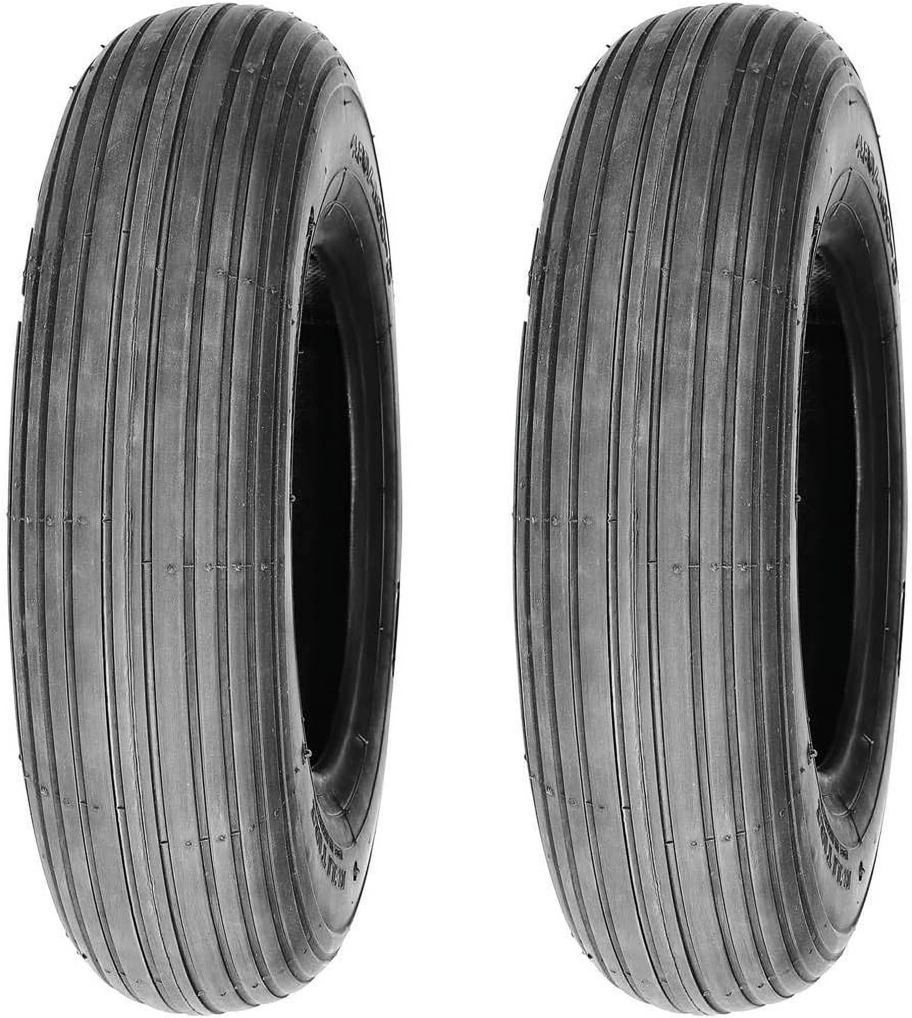 Set of 2 Tires, 4.80/4.00-8 Rib Tread Tubeless 4 Ply Rating Wheelbarrow Tires