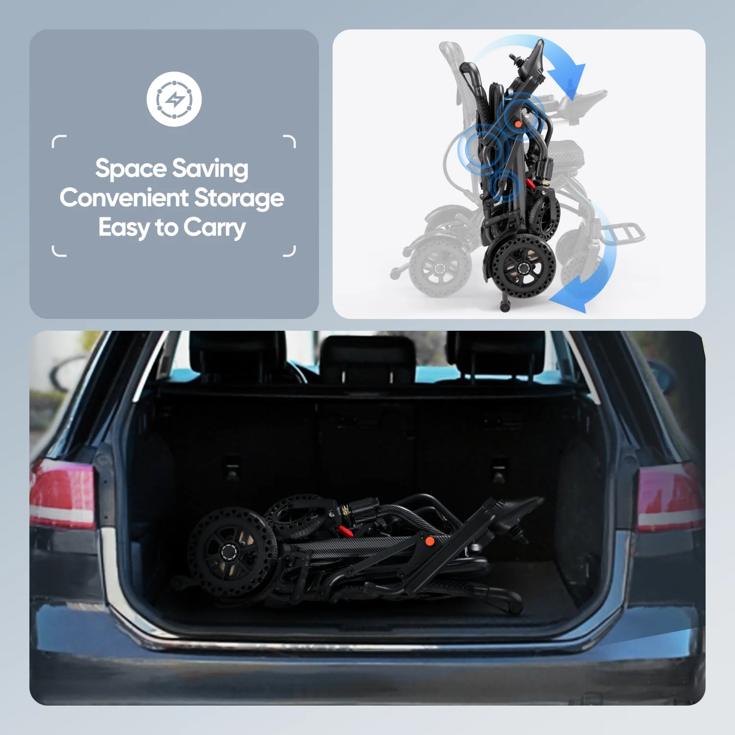 Furgle Electric Wheelchair Lightweight Folding Wheelchair for Adults Seniors Black