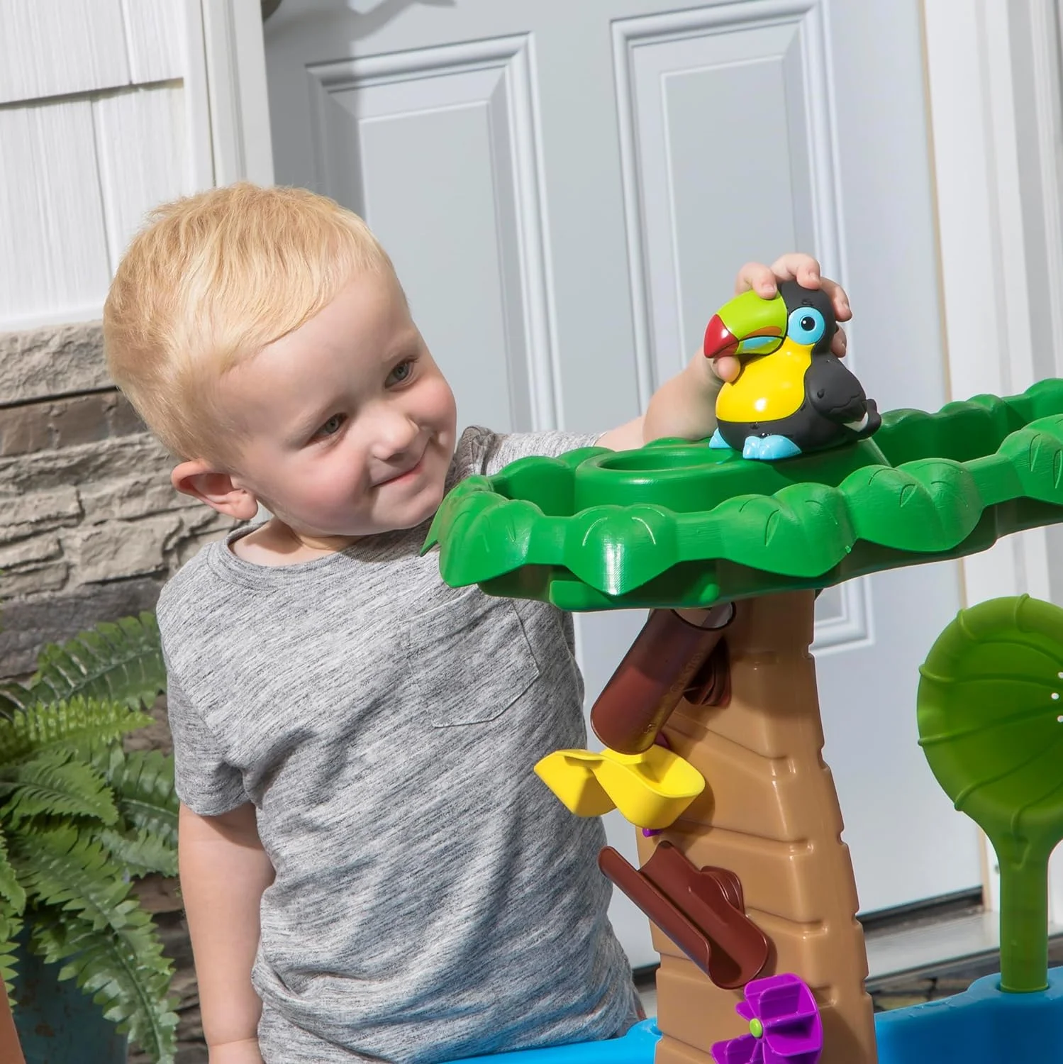Tropical Rainforest Kids Water Tables, Outdoor Toddler Activity Table, Ages 1.5+ Years Old, 13 Piece Water Toy Accessories, Blue & Green