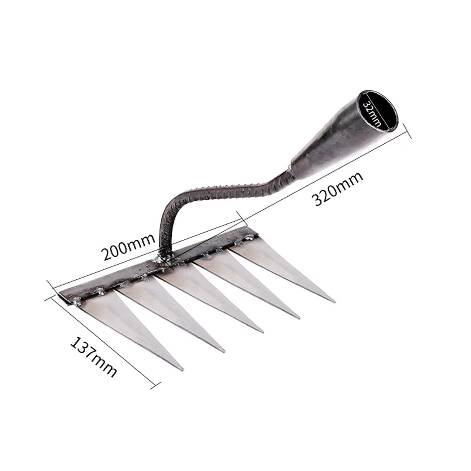 Garden Rake Sharp Tines Rake Durable Rust Resistant Weeding Removal Rake Loosening Soil Rake for Planting Gardening Farm Backyard Mulching with 5 Tines