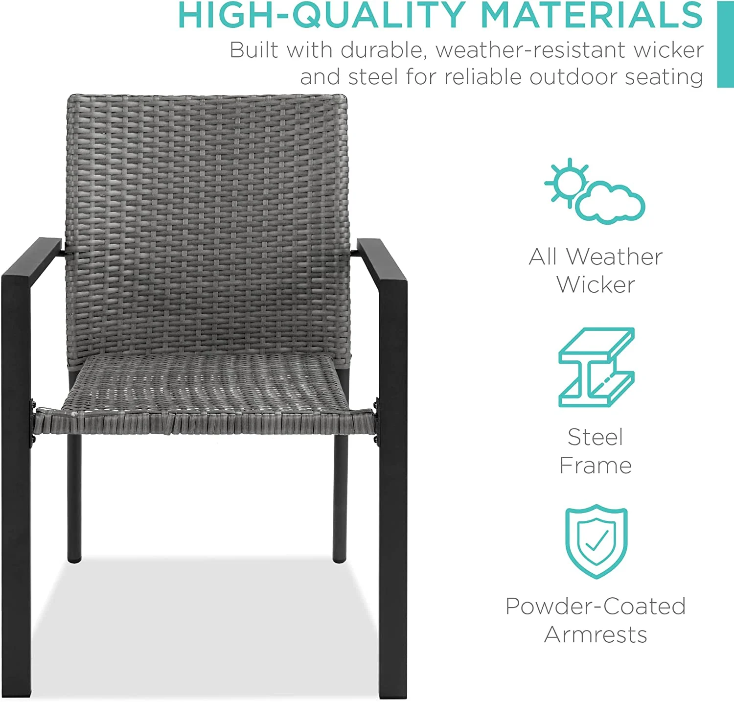 Set of 2 Stackable Outdoor Wicker Dining Chairs All-Weather Firepit Armchair w/Armrests, Steel Frame for Patio, Deck, Garden, Yard - Brown