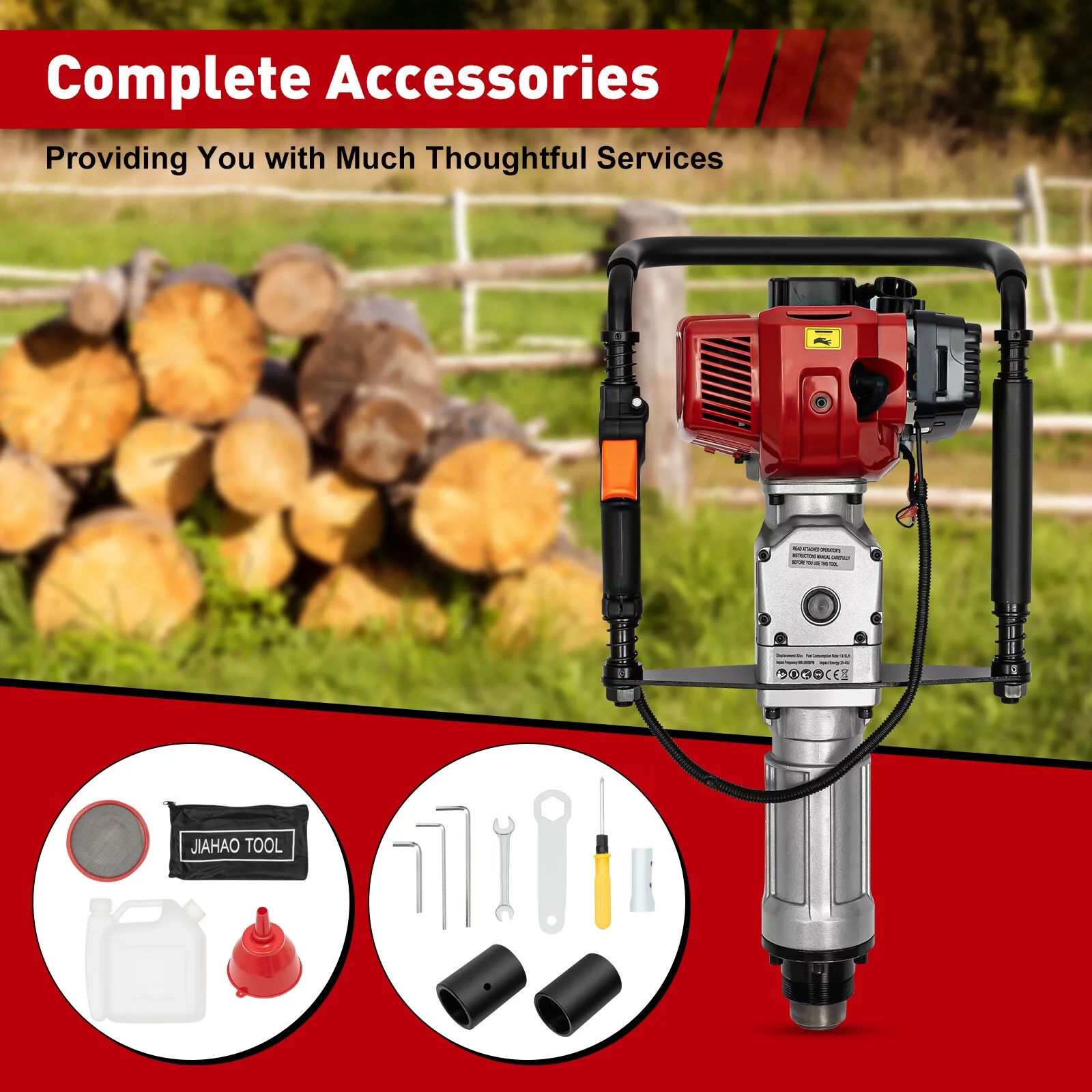 Loyalheartdy 52cc 2 Stroke T Post Driver Piledriver Portable Heavy Duty Fence Gasoline Pile Driver Kit