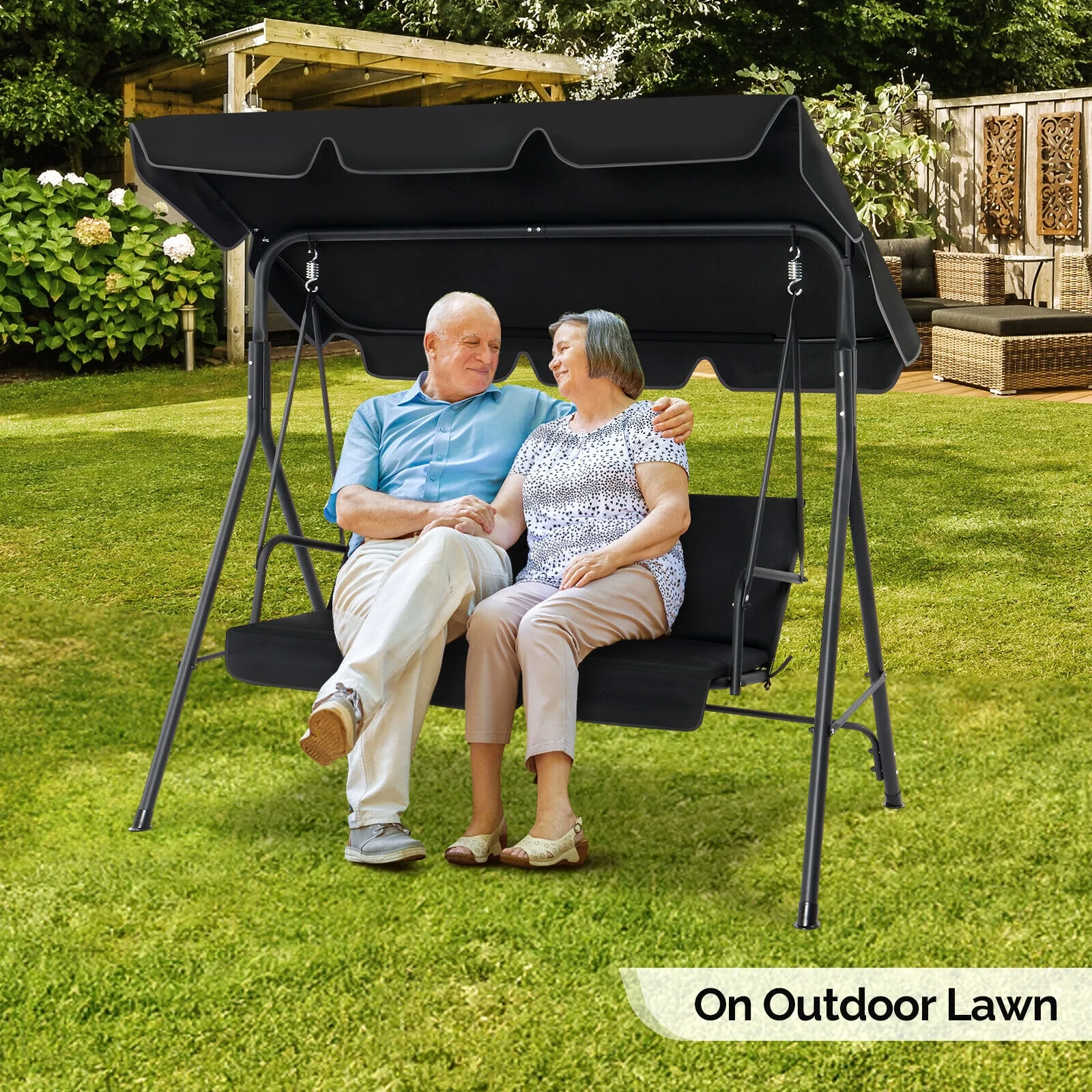 3-Person Outdoor Swing Chair Garden Lounge Seat Patio Porch Canopy Bench Lawn