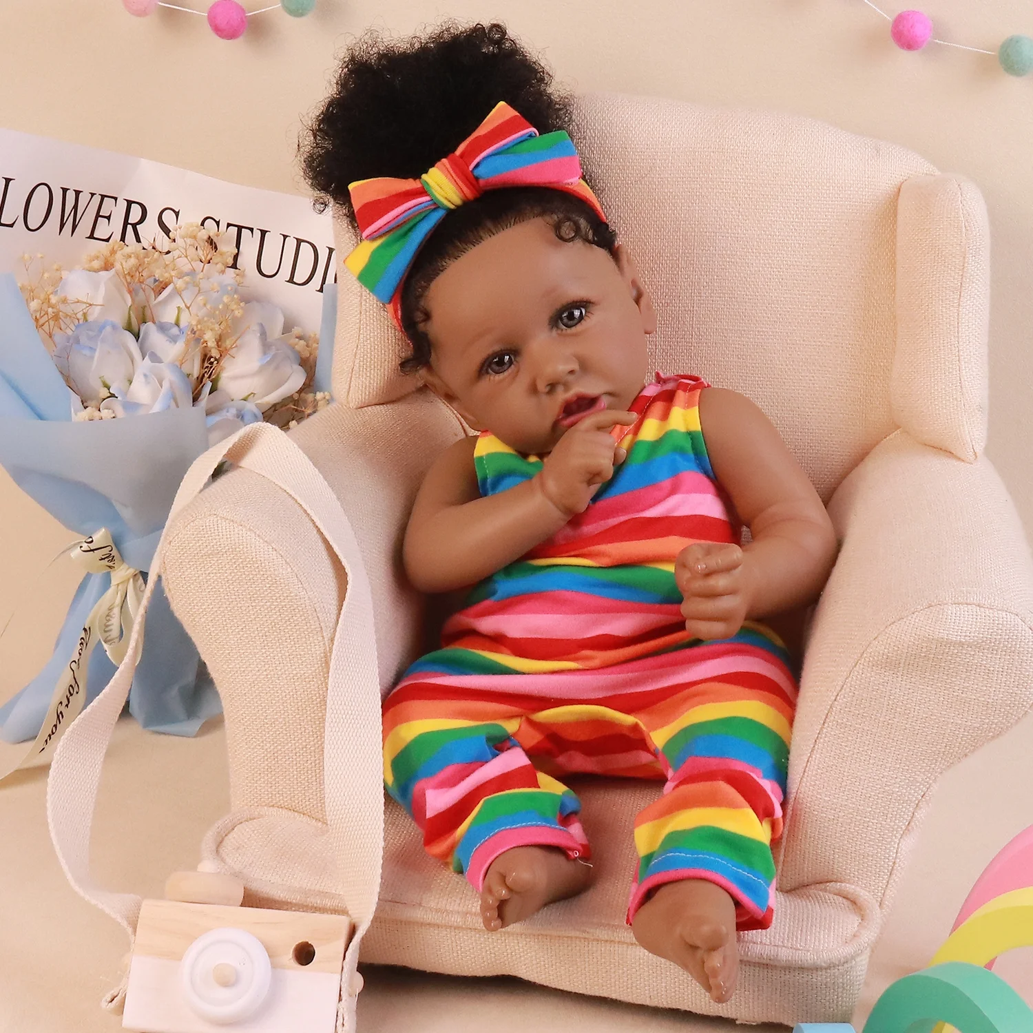 Takanini Newborn Baby Dolls African American Silicone Limbs Realistic Baby Doll with Soft Body Birthday Gift