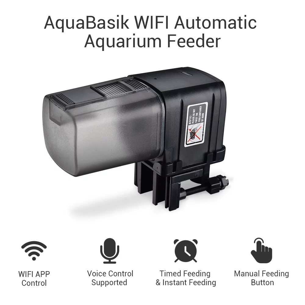 AquaBasik Wi-Fi Automatic Fish Feeder Aquarium Tank Food Dispenser w/ Vacation Timer Compatible with Alexa & Google